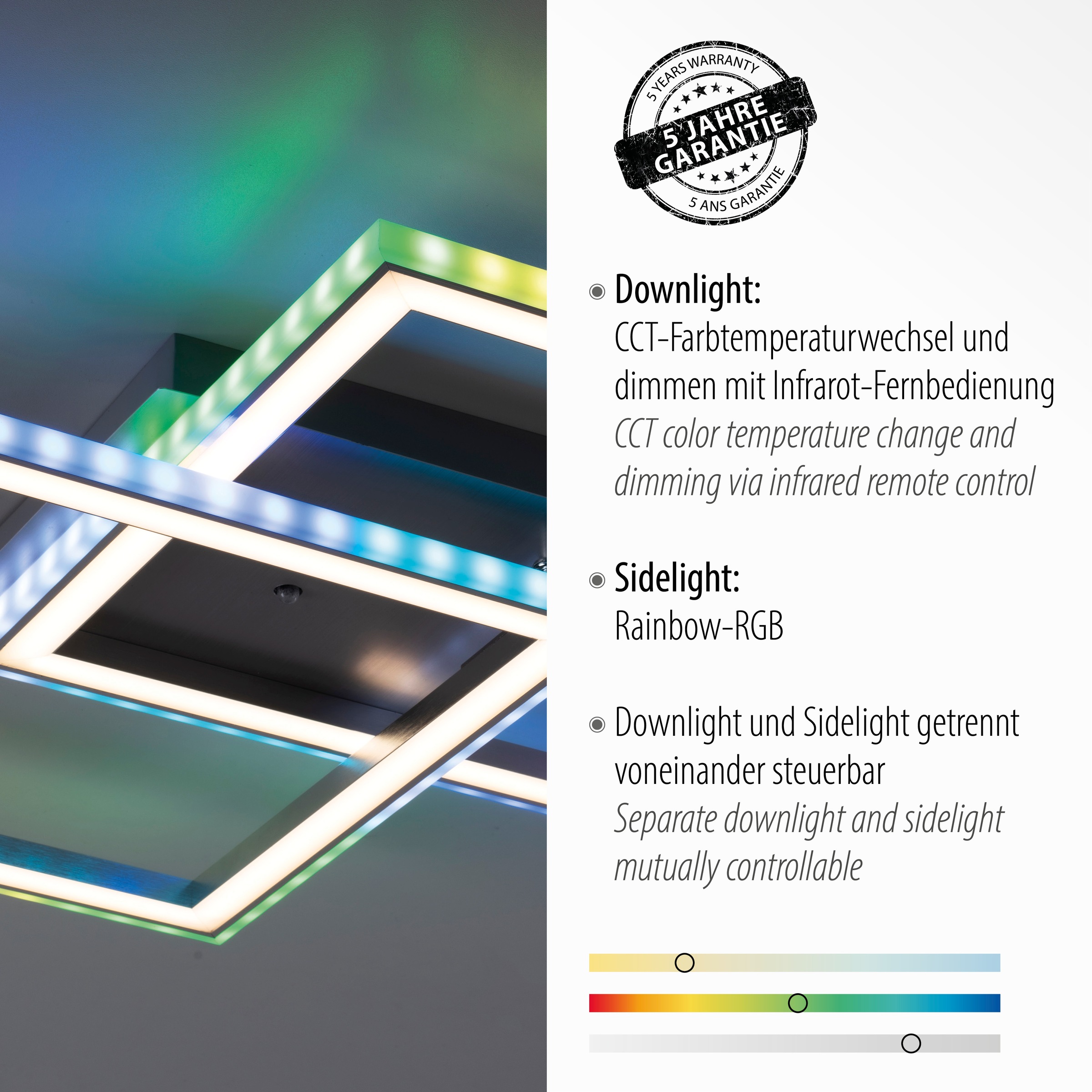 JUST LIGHT Deckenleuchte »FELIX60« LED-Board 1 Stk. warmweiß - kaltweiß LED, CCT - über Fernbedienung, RGB-Rainbow, Infrarot inkl., dimmbar