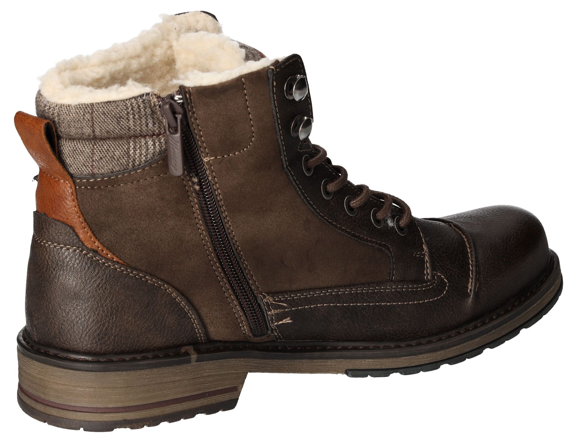Mustang Shoes Winterboots, Blockabsatz, Winterstiefelette, Schnürboots mit kariertem Besatz