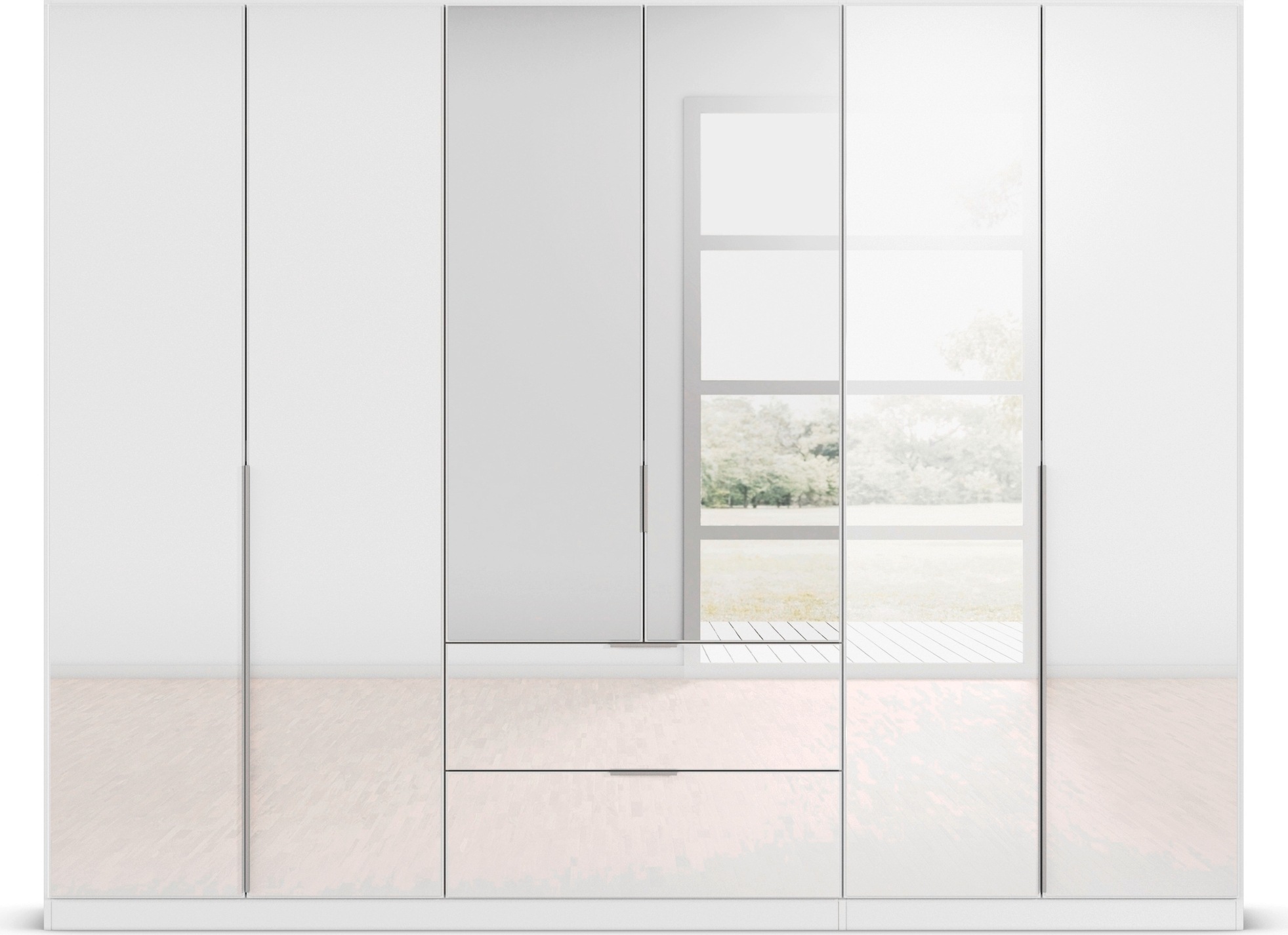 rauch Drehtürenschrank »Kleiderschrank Kleiderschränke Schrank Garderobe AGORDO mit Glasfront«, (in zwei Griff-Farben mit Glasfront), mit Außenschubkästen, in 6 Breiten und 2 Höhen MADE IN GERMANY