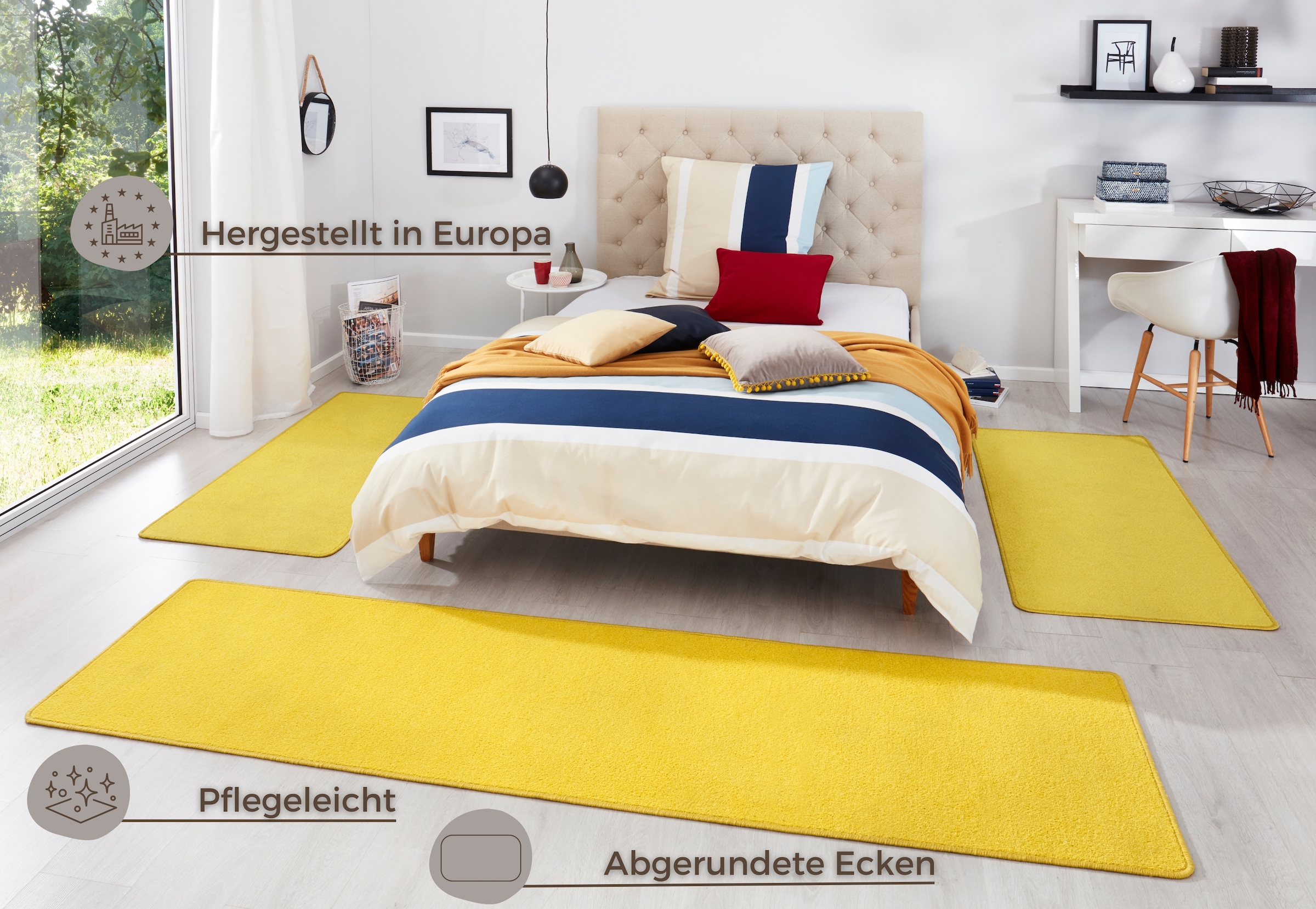 HANSE Home Bettumrandung »Fancy«, (3 tlg.), Unifarben, Bettvorleger, 3-teiliges Läufer-Set fürs Schlafzimmer