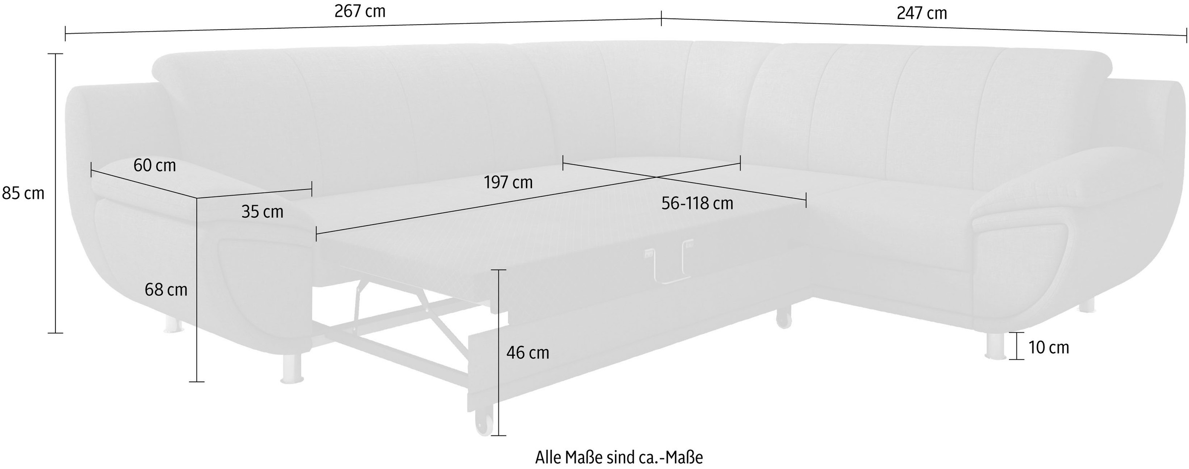 TRENDMANUFAKTUR Ecksofa »Rondo II, zeitlos & elegant, bequeme Armlehnen, L-Form«, wahlweise mit Federkern, wahlweise mit Bettfunktion, B/T 267/247cm