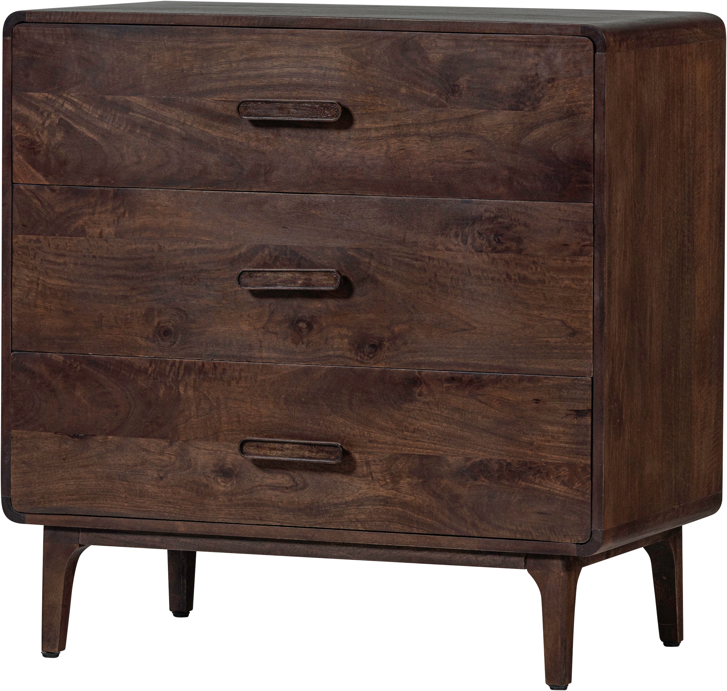 WOOOD Sideboard »Liya mit Massivmangoholz undDämpfung Funktion, B 90 x T 50 x H 90 cm« Spielerische Griffgestaltung, Tragkraft 15–25 kg pro Schublade