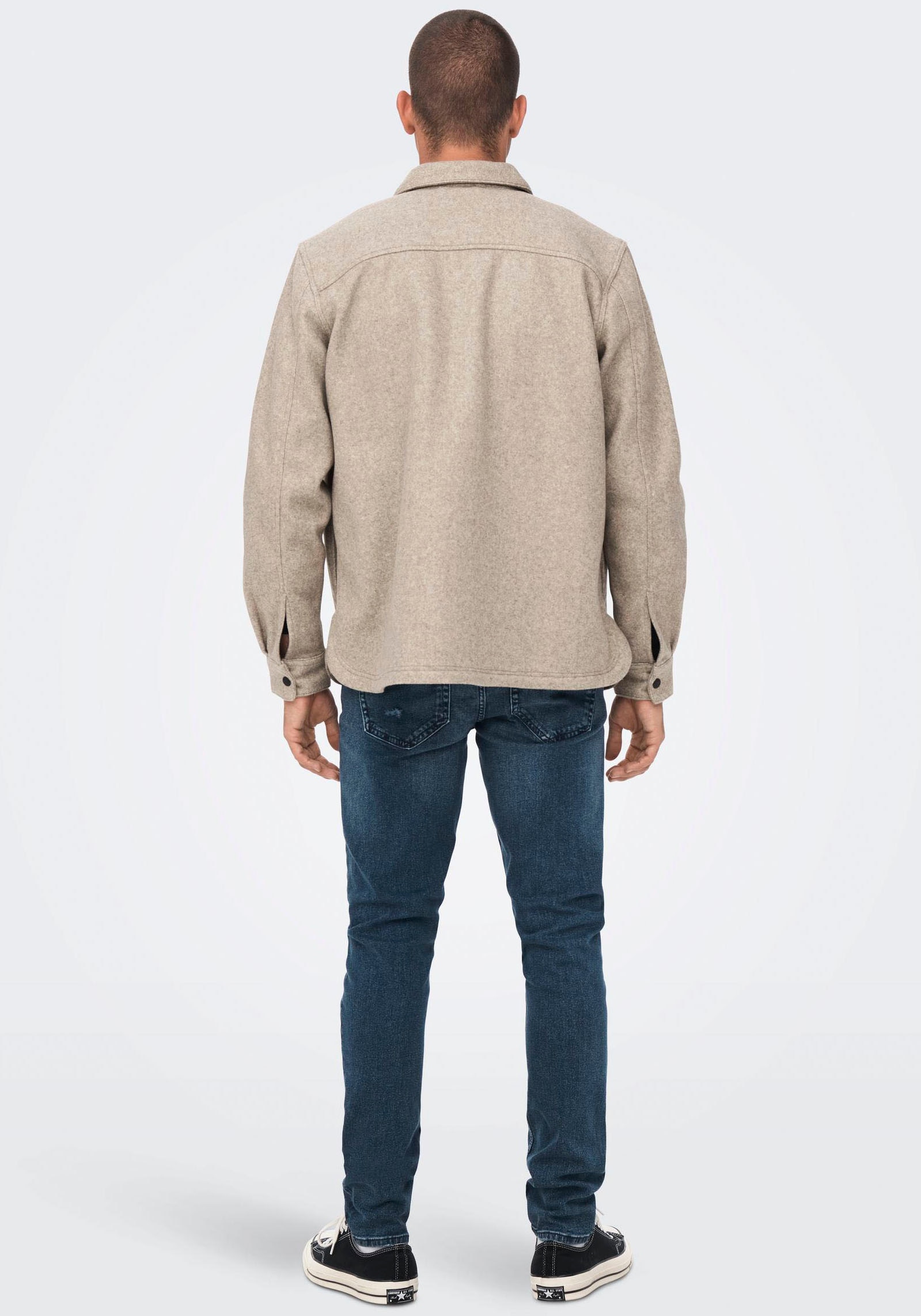 ONLY & SONS Langarmhemd »ONSASH OVR WOOLEN LOOK PKT LS SHIRT NOOS«