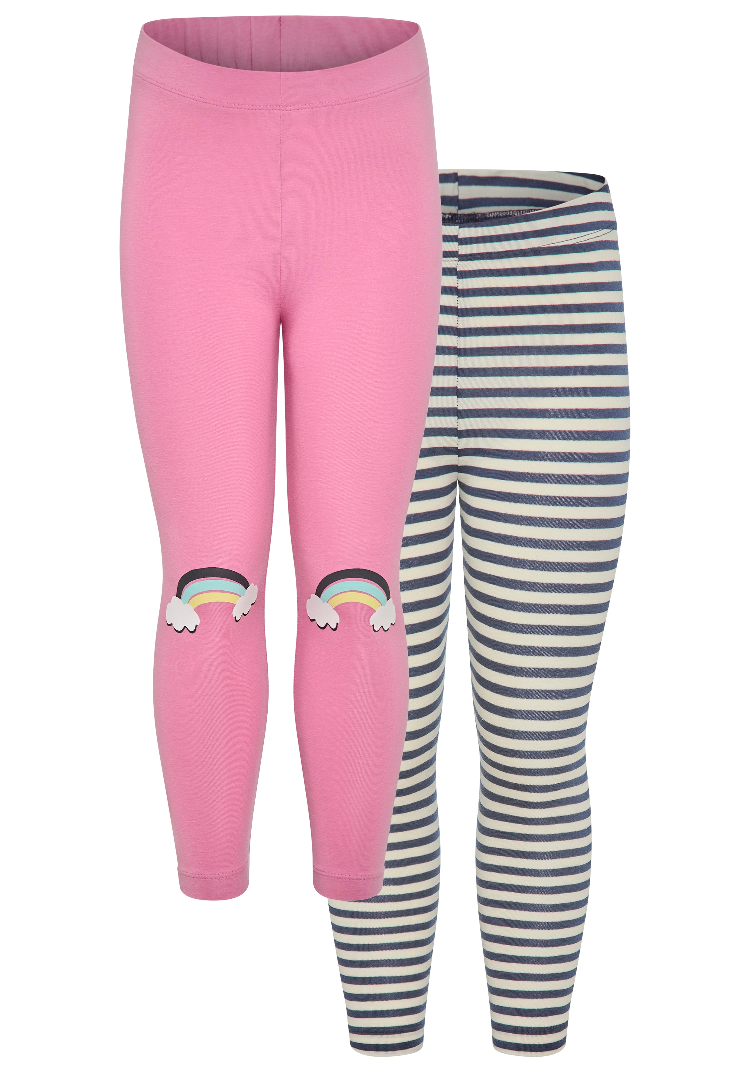 Kidsworld Mädchen Leggings »2er Pack Leggings mit Regenbogen« 2er Pack Leggings mit Regenbogen und Ringel in rosa, Größe 128/134