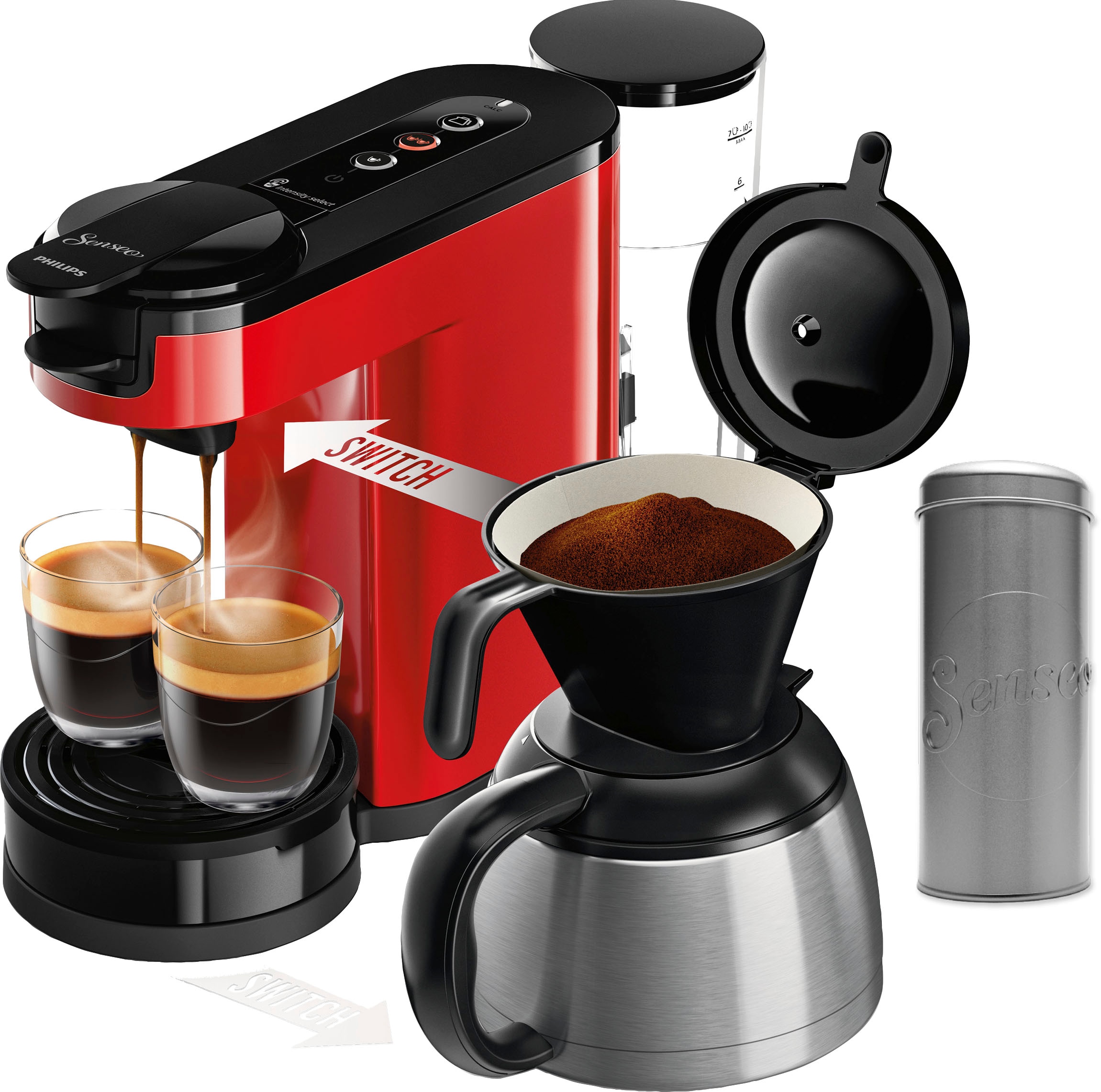 Kaffeepadmaschine »Switch HD6592/84«, 1 l Kaffeekanne, inkl. Kaffeepaddose im Wert von...