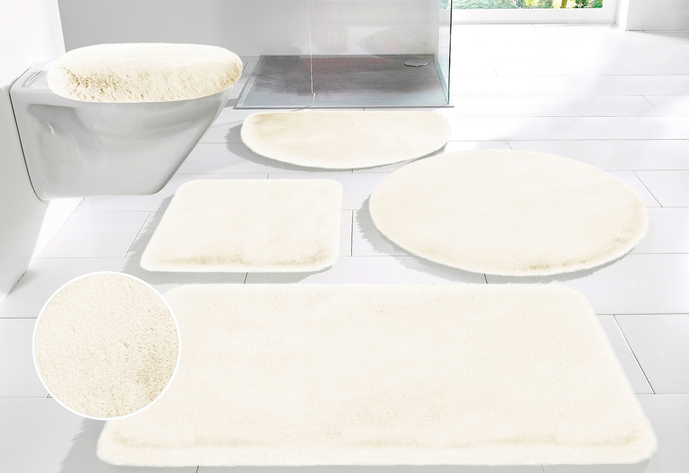 OTTO home Badematte »Rabbit Badematten, Badvorleger, Badezimmer Teppich« Höhe 30 mm rutschhemmend beschichtet fußbodenheizungsgeeignet | schnell trocknend | strapazierfähig Kaninchenfell-Haptik, Badteppich, rechteckig, rund & als 3-tlg. Set