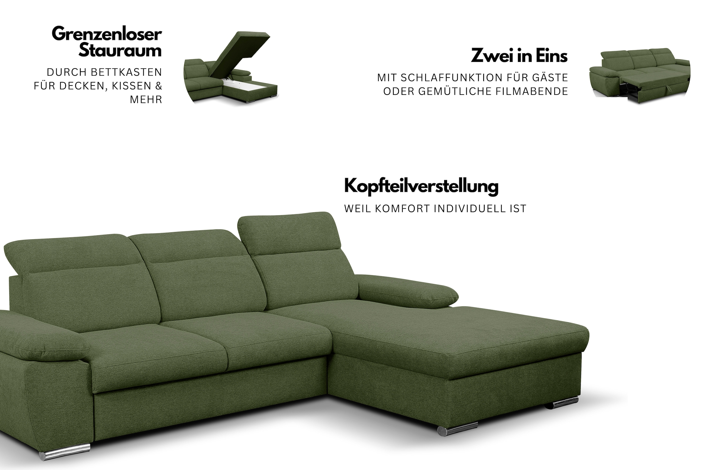 WERK2 Ecksofa »Palma modernes Schlafsofa mit Bettkasten, L-Form, B/T 282/185 cm«