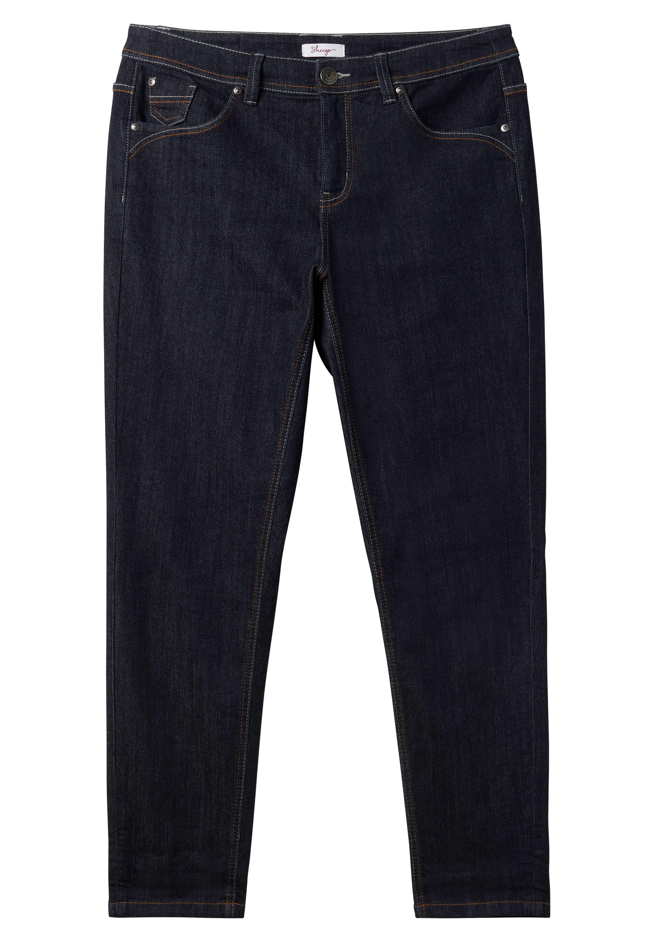 Sheego 5-Pocket-Jeans »Stretch-Jeans Jeans mit Kontrastnähten« »Die Schmale« mit zweifarbigen Kontrastnähten