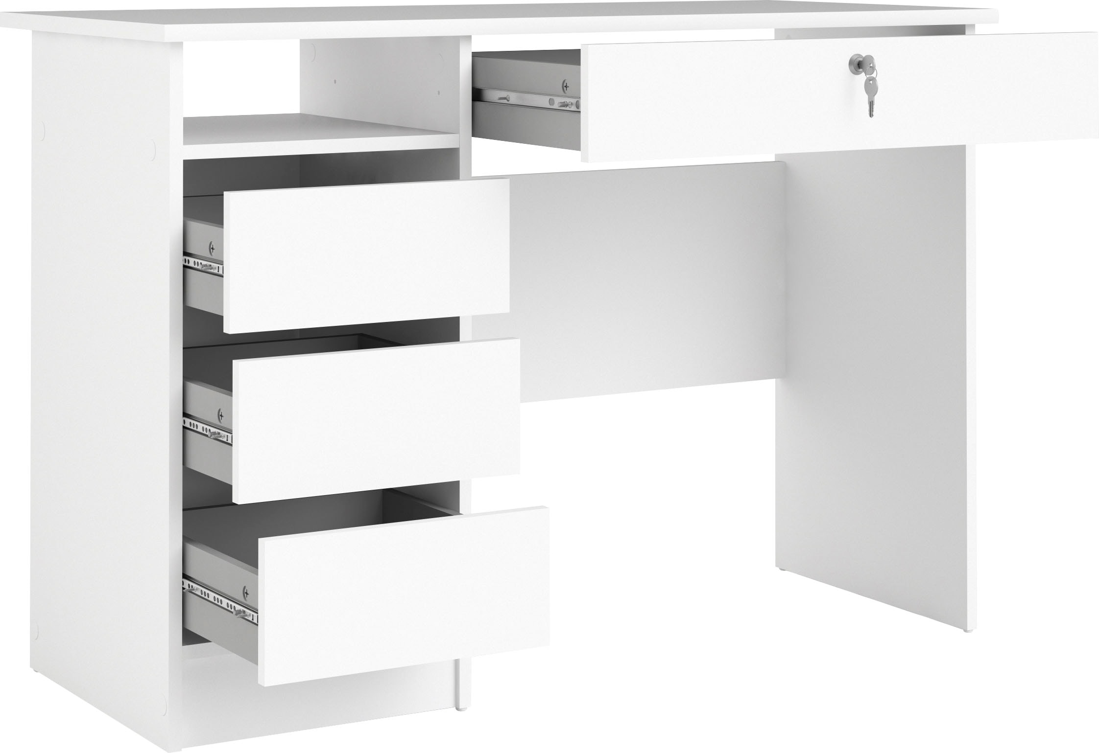 Home affaire Schreibtisch »Plus, Computertisch, mit 3 Schubkästen, 1 Schublade mit Schloss« 1 Einlegeboden, modern, minimalistisch, staurum, B: 109,3 x H: 75,6 cm