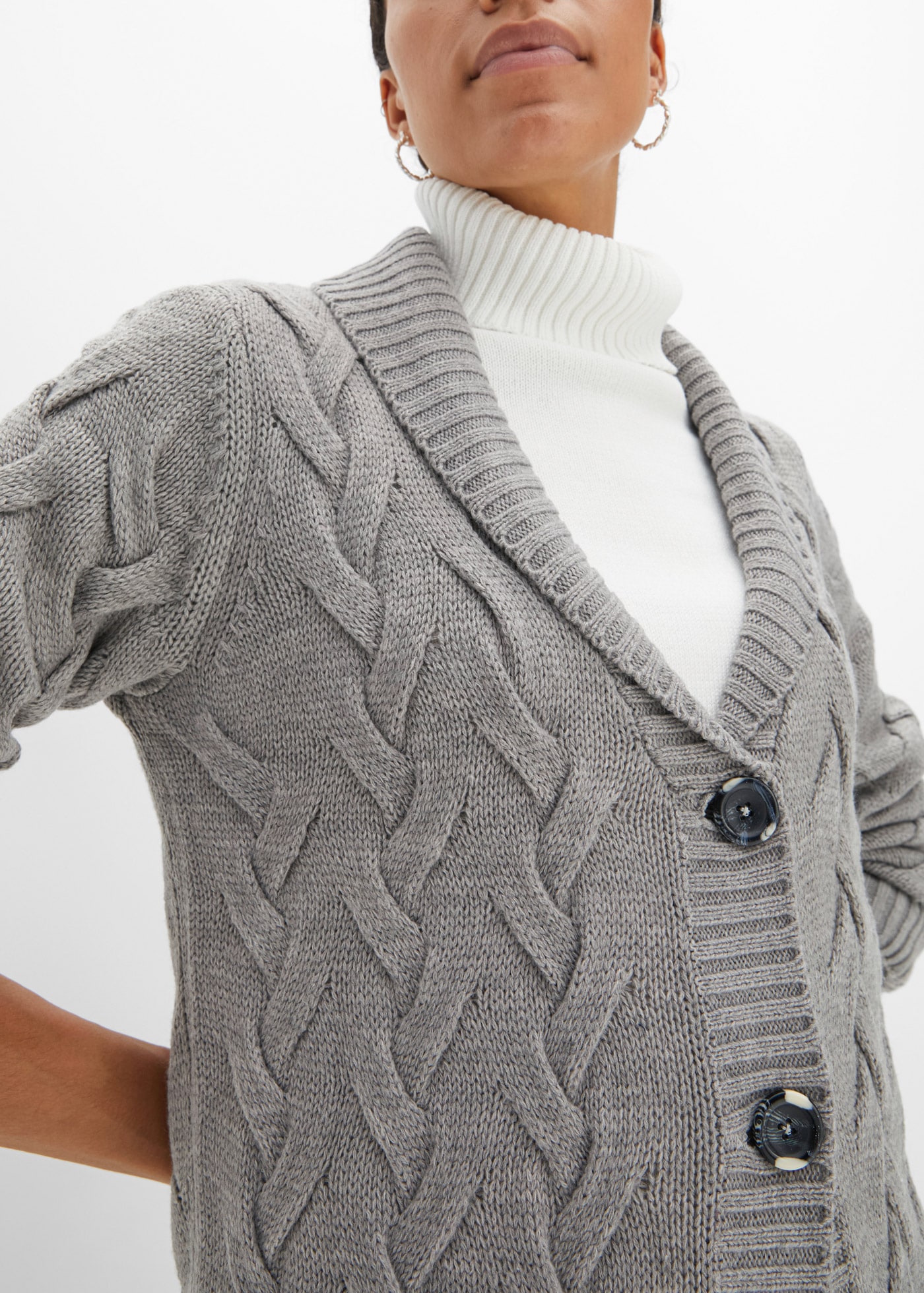bonprix Longstrickjacke lockere Passform, mit Knopfleiste, mit aufgesetzten Taschen