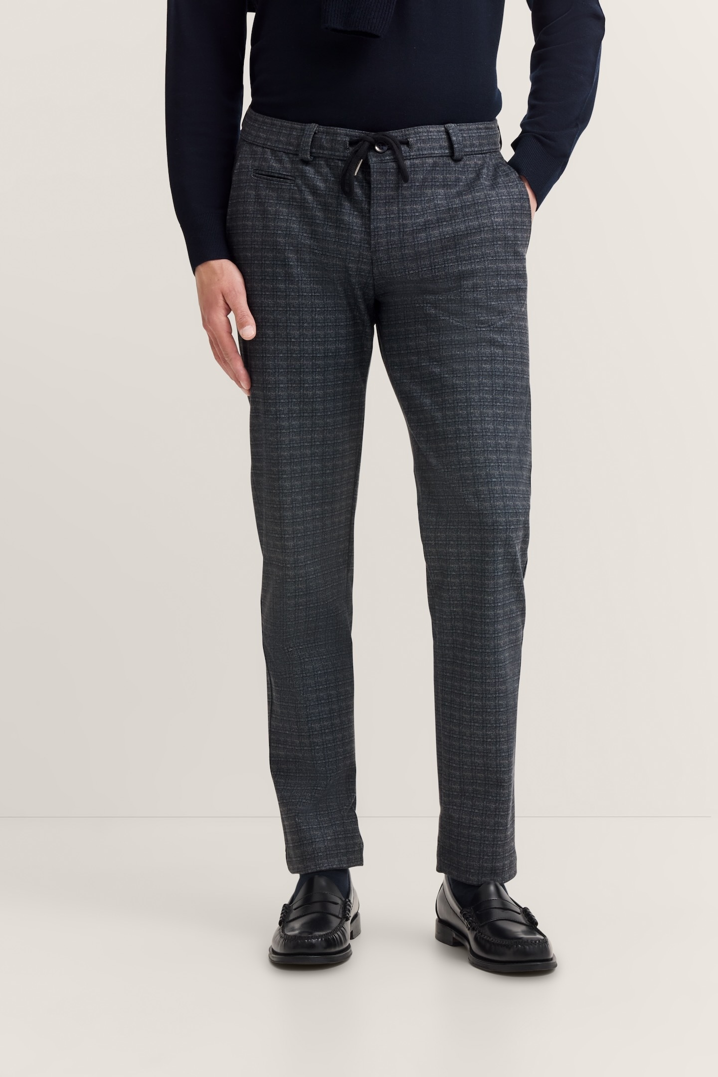 bugatti Chinohose "Slim Fit" Glencheck mit Stretch & Kordelzug