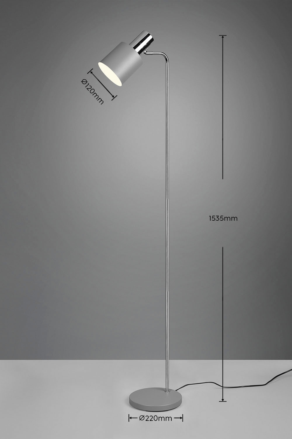 TRIO Leuchten Stehlampe »Adam«, 1 flammig-flammig, Stehleuchte 153cm, exkl 1xE27 max 10W, Kippschalter am Metallschirm