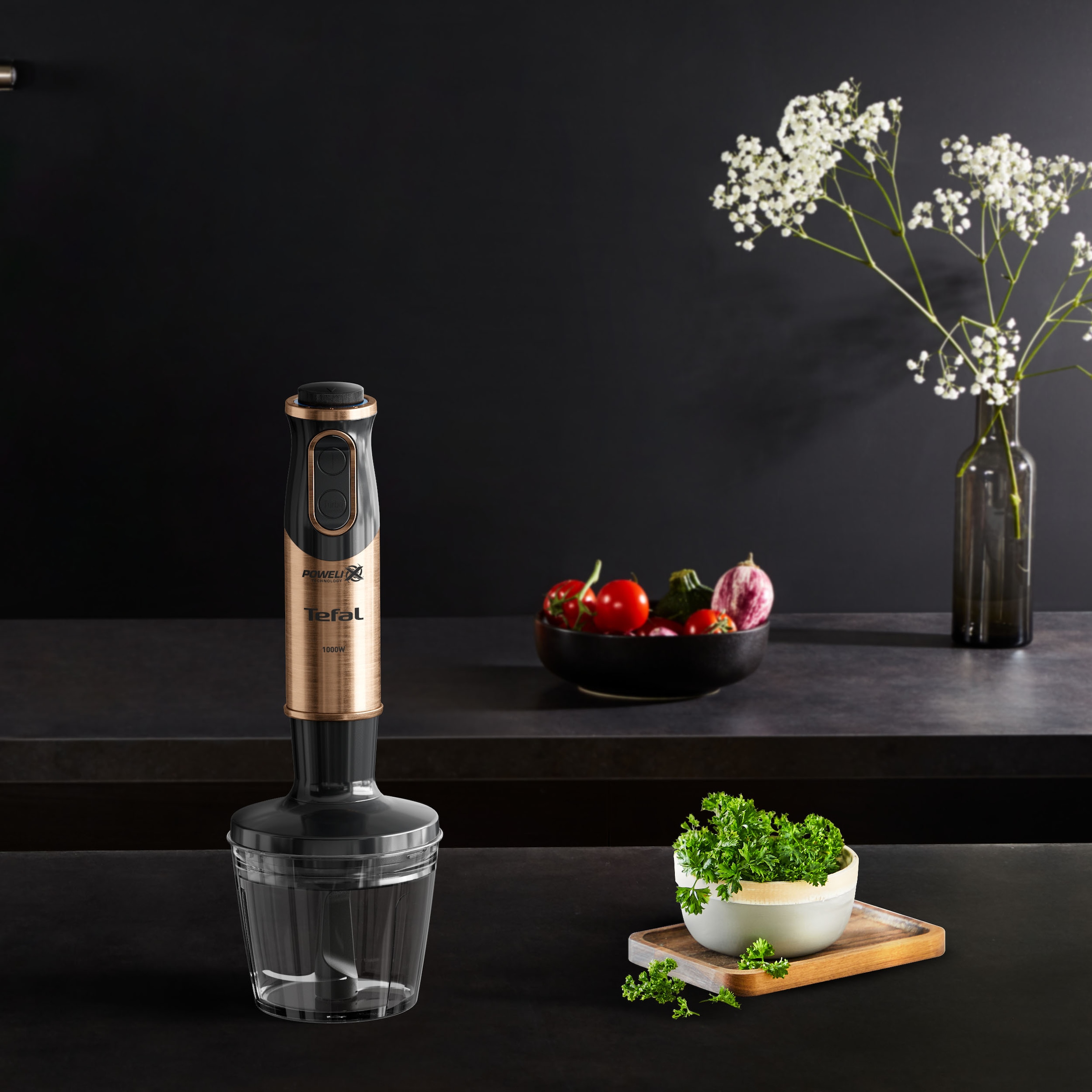 Tefal Stabmixer »HB656G Quickchef 3-in-1«, 1000 W, 20 Geschwindigkeiten, Anti-Spritzschutz, inkl. Zubehör