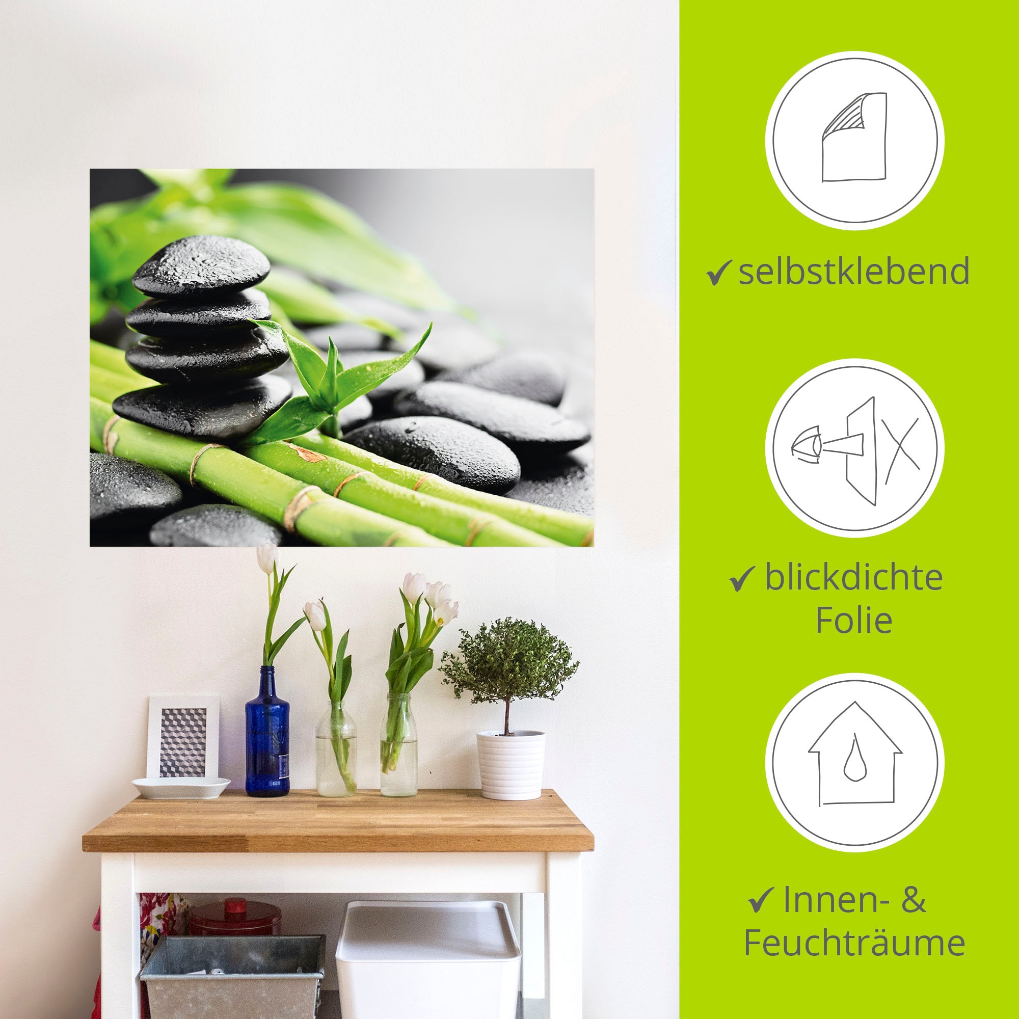 Artland Wandbild »Wachstum - Lavasteine Bambus«, Zen, (1 St.), als Alubild, Outdoorbild, Leinwandbild, Poster, Wandaufkleber