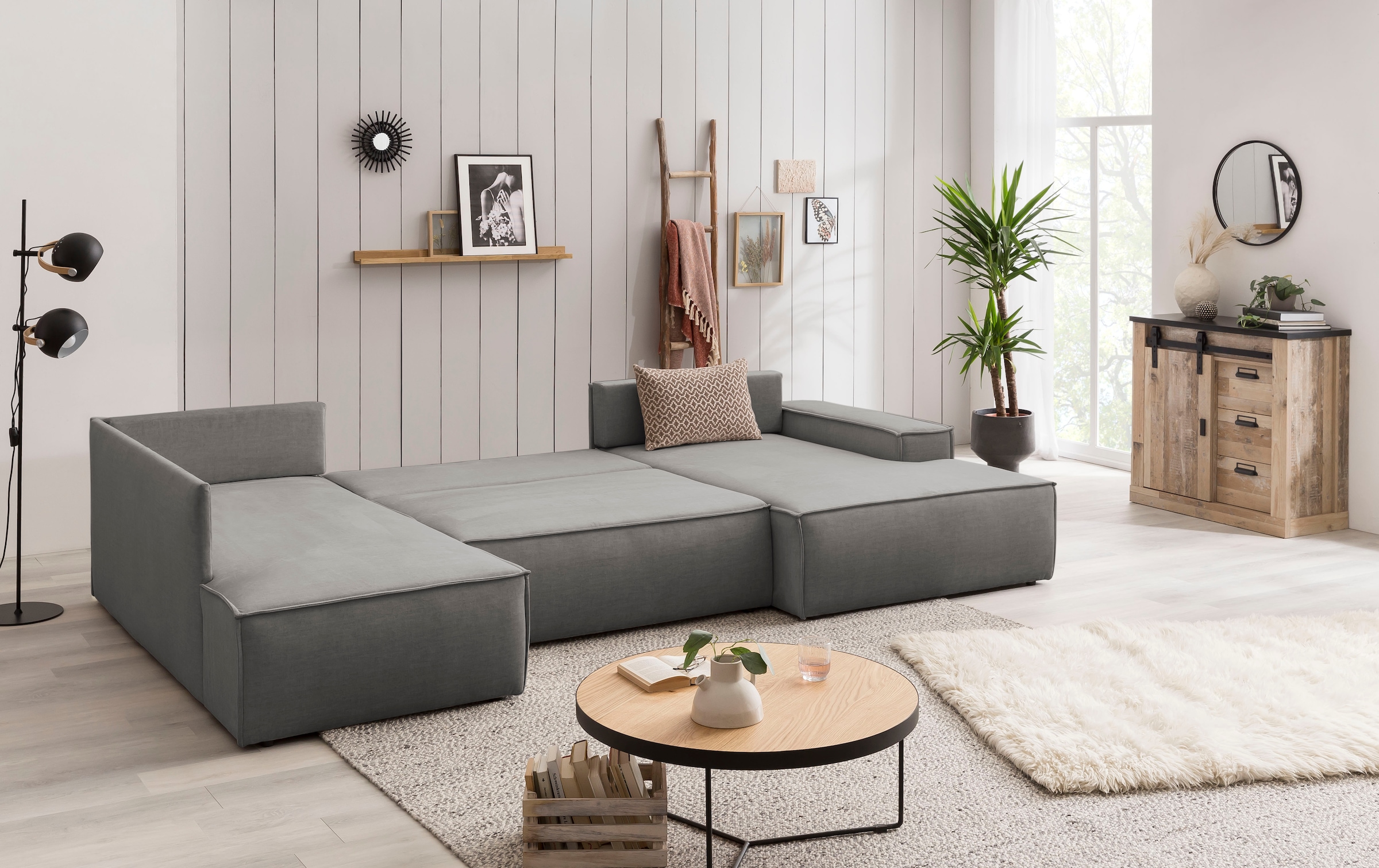 OTTO home Wohnlandschaft »SHERWOOD U-Form, 329 cm - OTTO. Verlässliche Qualität.« Schlaffunktion m. Bettkasten (194x139 cm), Cord, Vintage, Samtvelours
