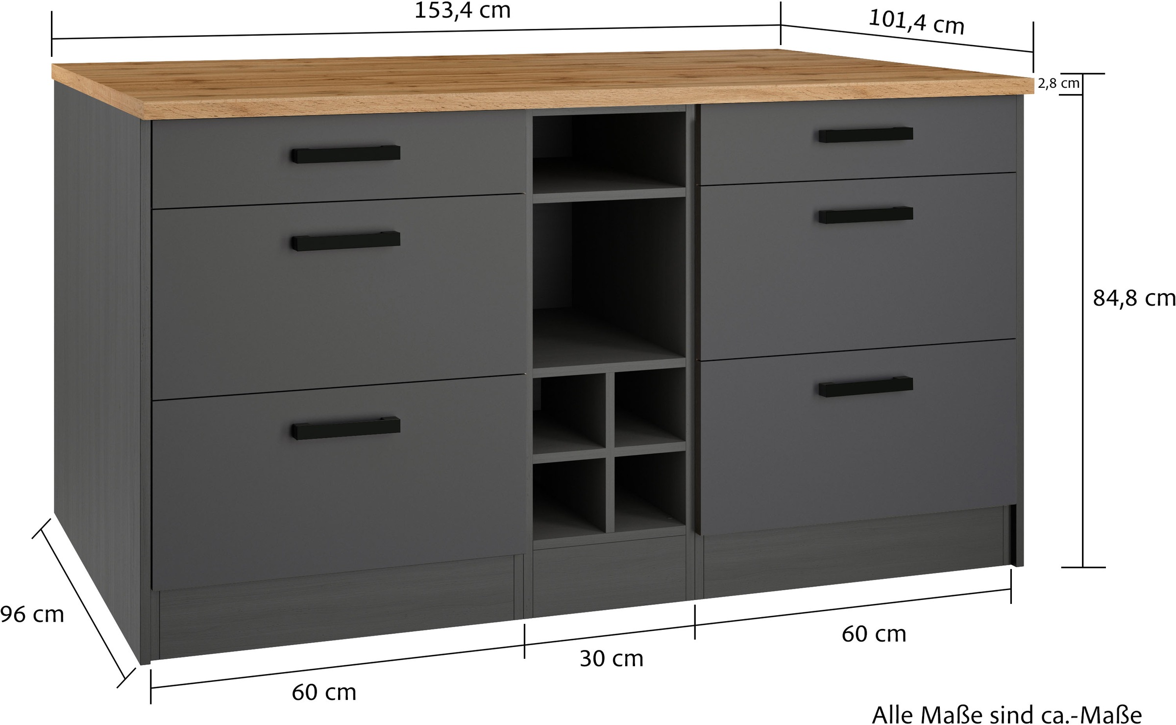 KOCHSTATION Kücheninsel »KS-Toronto«, Breite 153 cm, MDF-Fronten, Flaschenregal