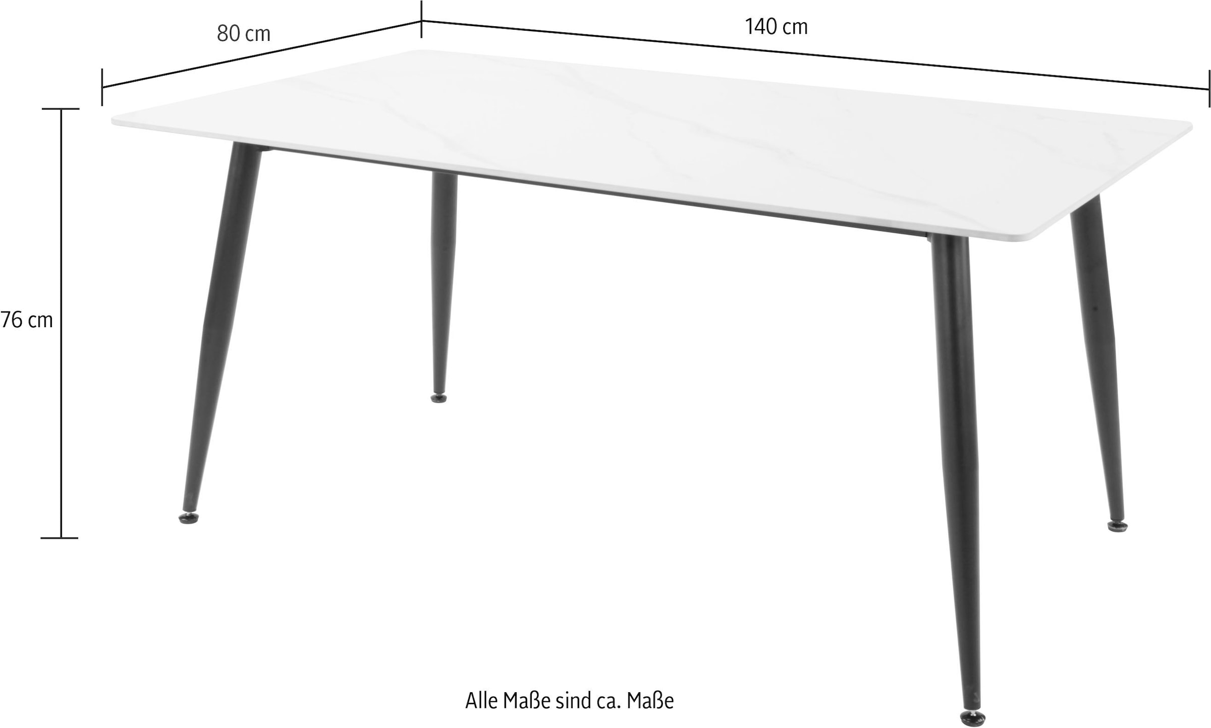 HELA Essgruppe »ALIZIA Tischgruppe Küche Esszimmer, Tisch Stühle«, (Set, 5 tlg.), Tischplatte Stein Breite 140 cm, Flachgewebe, Belastbarkeit 120 KG