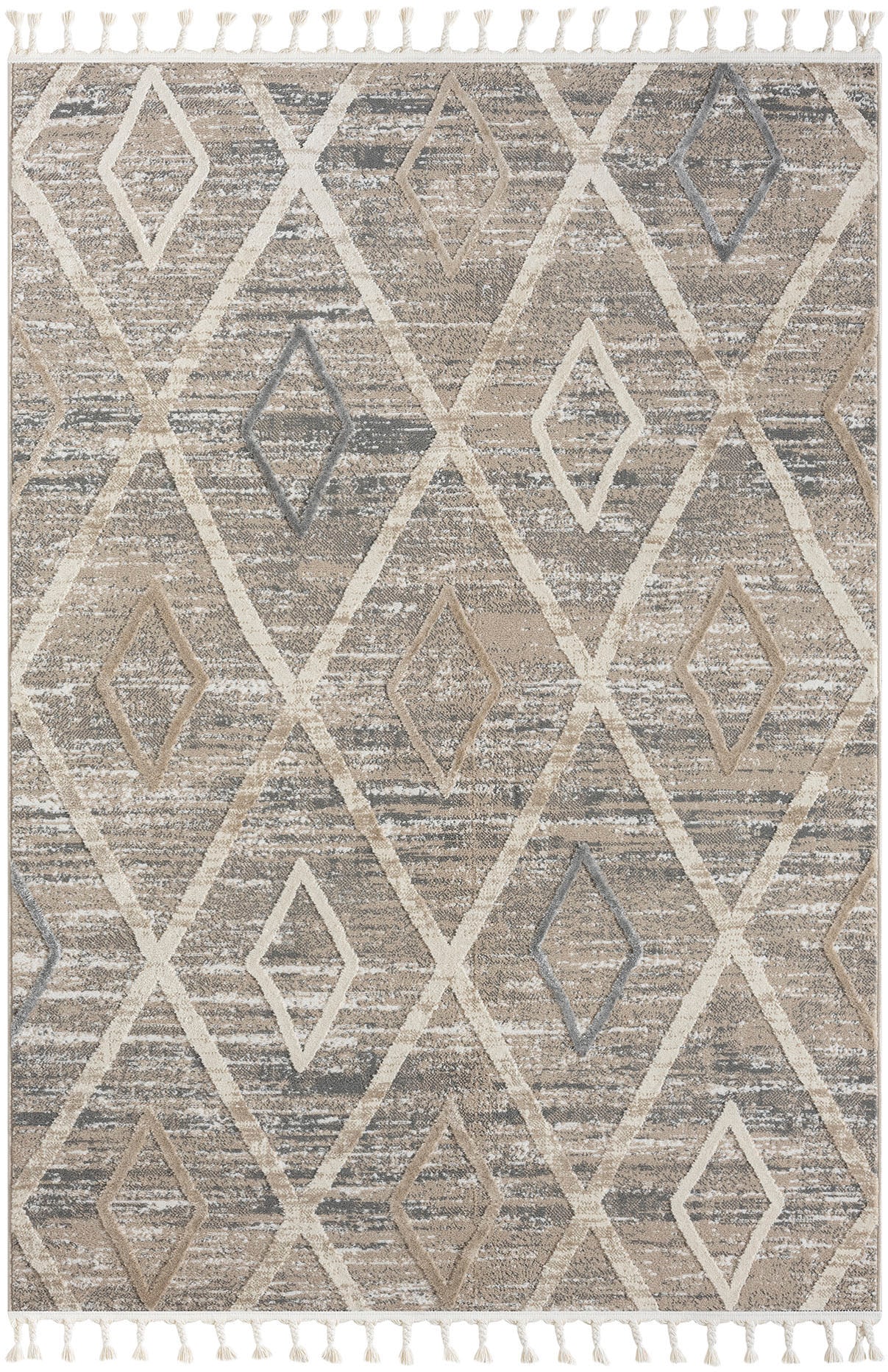 my home Teppich »Otilie«, rechteckig, 11 mm Höhe, dichte Qualität, Woll-Look, Boho, mit Fransen und Rauten, Scandi