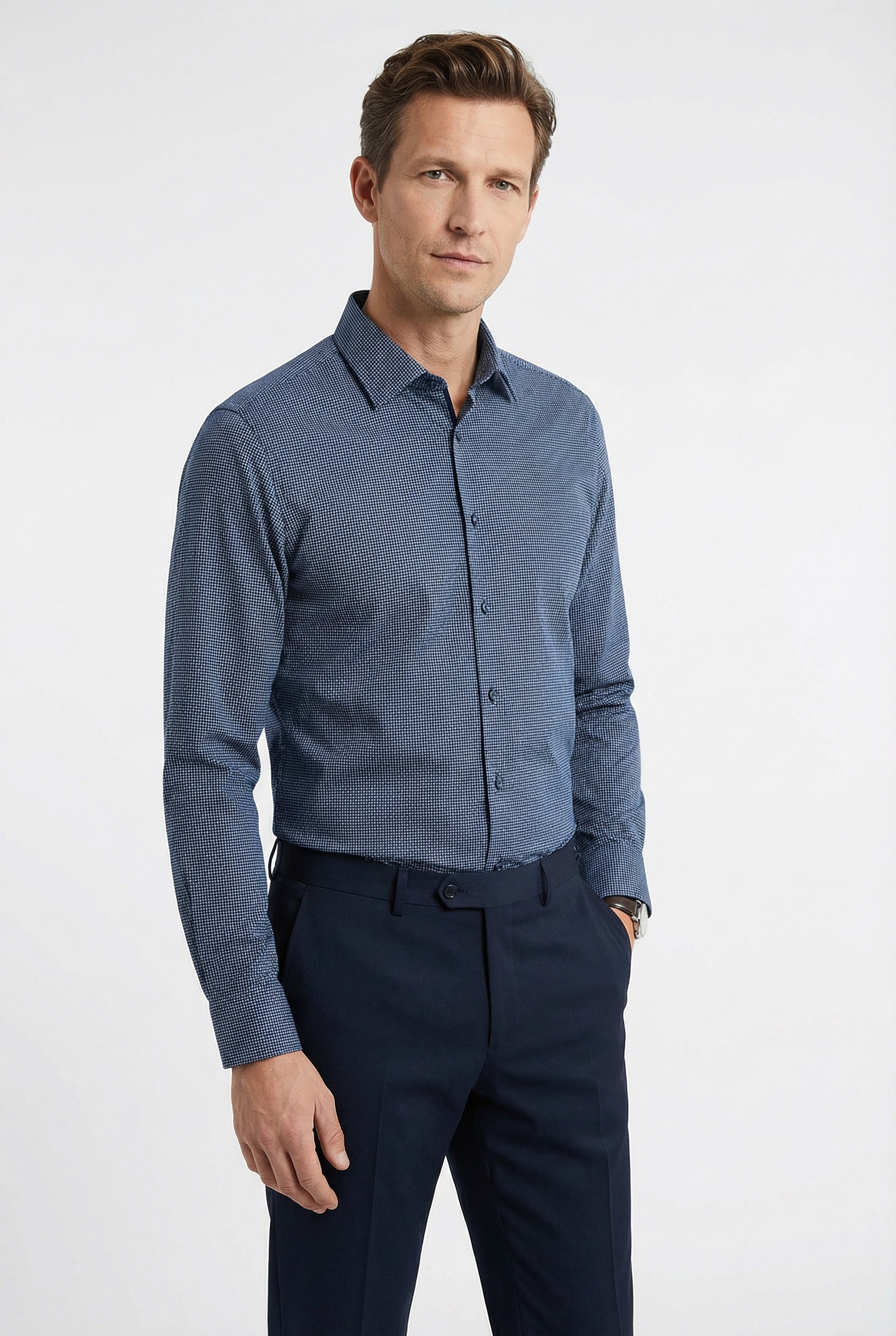 OLYMP Langarmhemd »No 6 six« super slim, New York Kentkragen, gemustert, Businesshemd