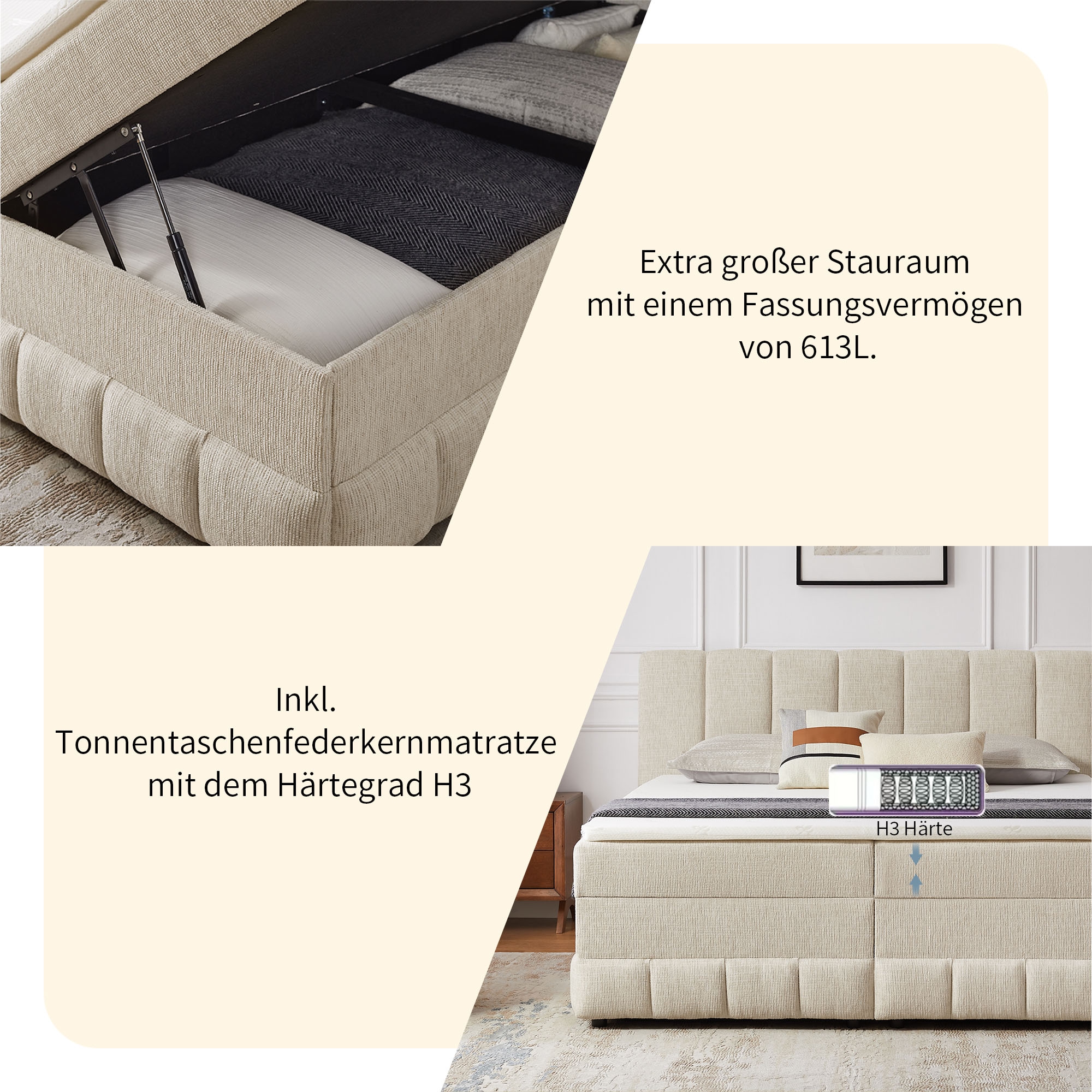 OTTO home Boxbett »Likely inkl. Bettkasten, Liegefläche 180x200 cm, in Boxspring-Optik« inkl. Topper, erhältlich in verschiedenen Farben