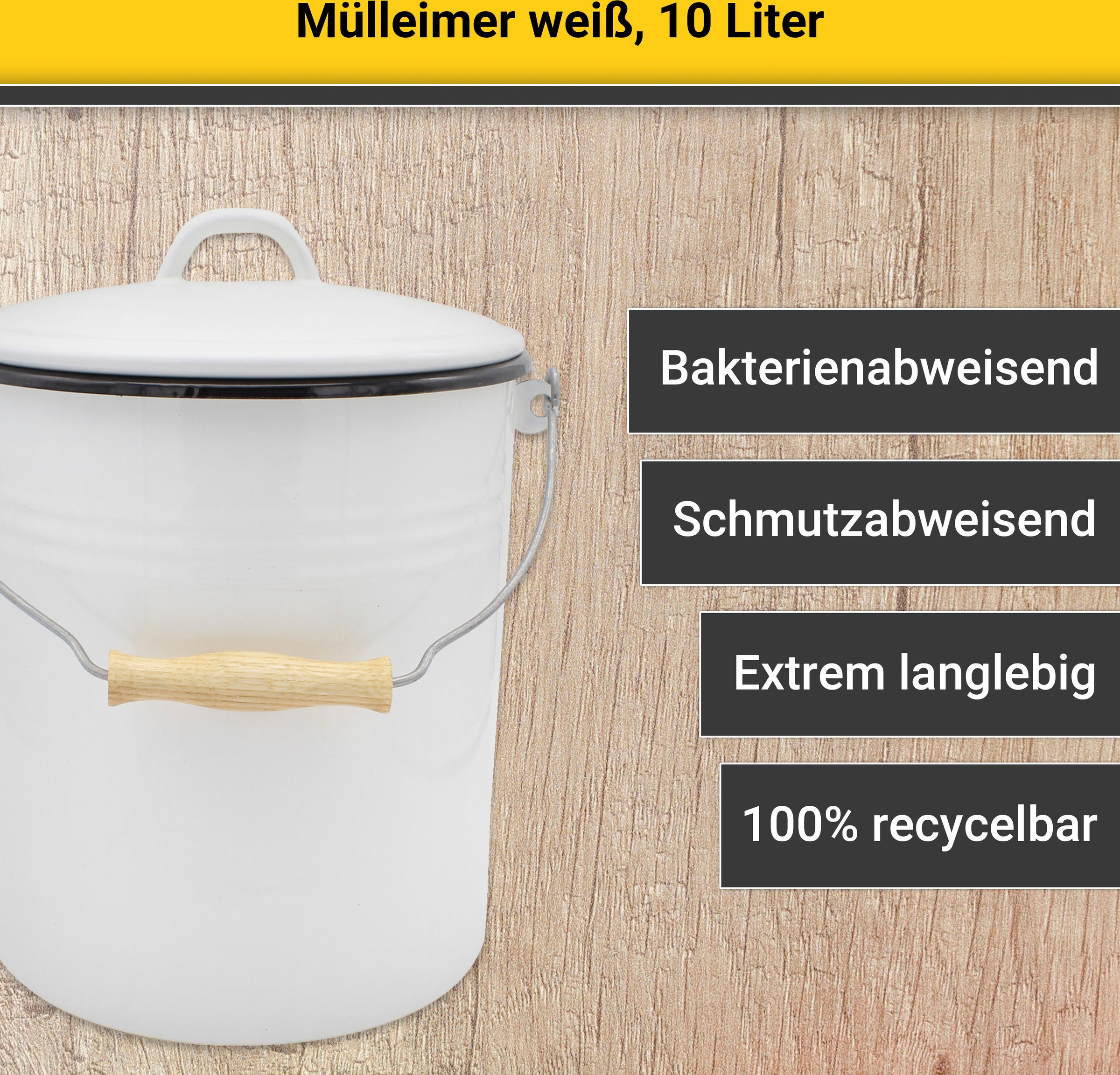 Krüger Mülleimer »Emaille Mülleimer mit Deckel Serie Rio«, schnitt- / kratzfeste Oberfläche, bakterienabweisend, extrem langlebig