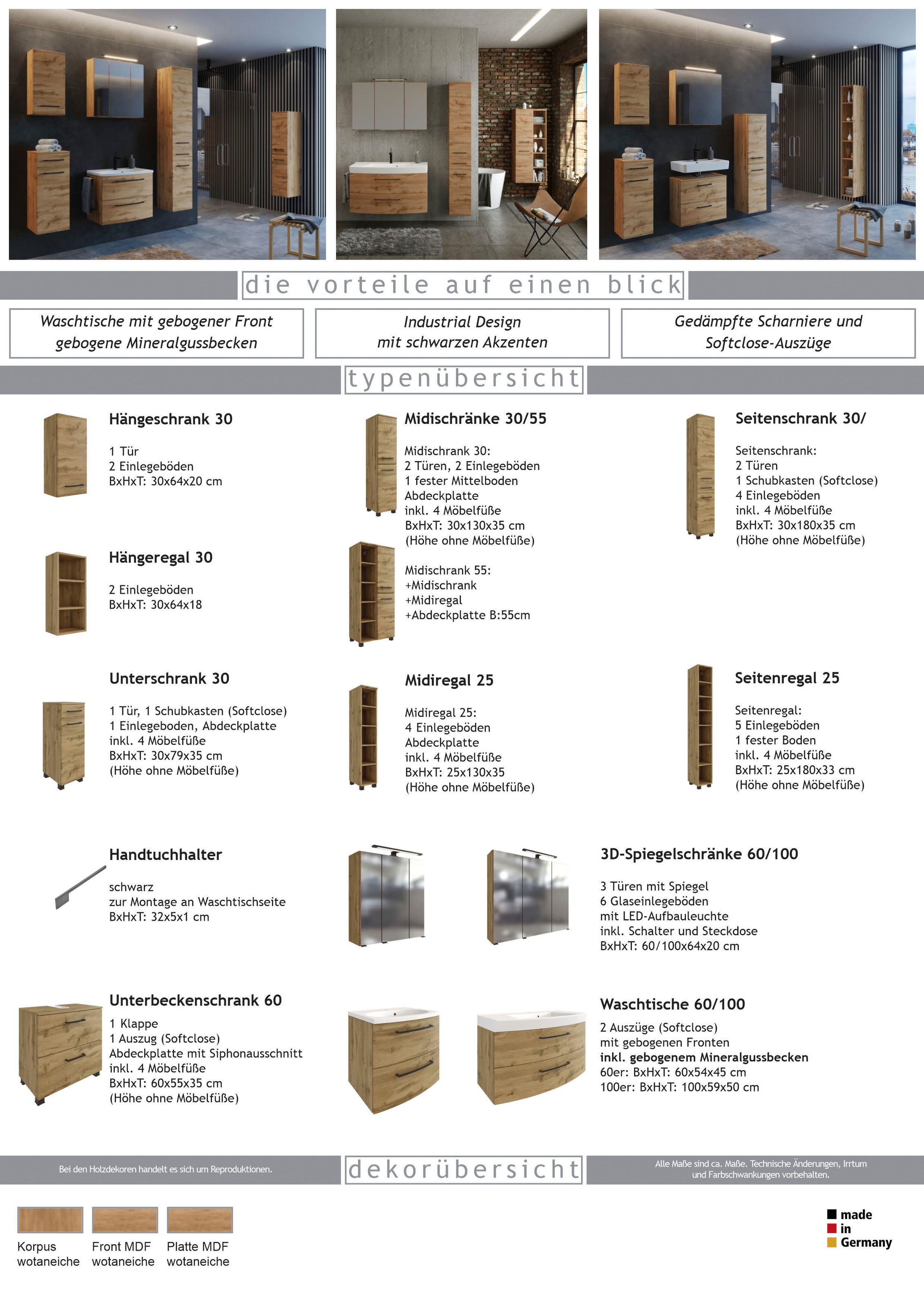 welltime Badmöbel-Set »Chicago«, (3 St., Spiegelschrank, Unterbeckenschrank, Seitenschrank)