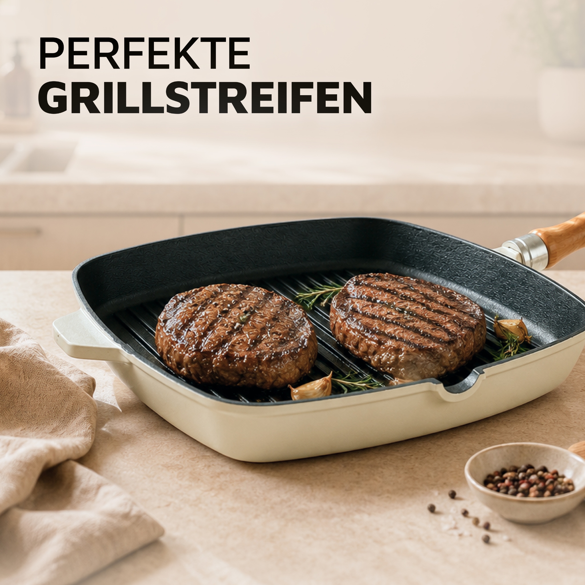Krüger Steakpfanne »Einsenguss Grill-/ Steakpfanne SAVANNA, 28 x 28cm« Gusseisen 1 Stk. tlg. für Induktions-Kochfelder geeignet