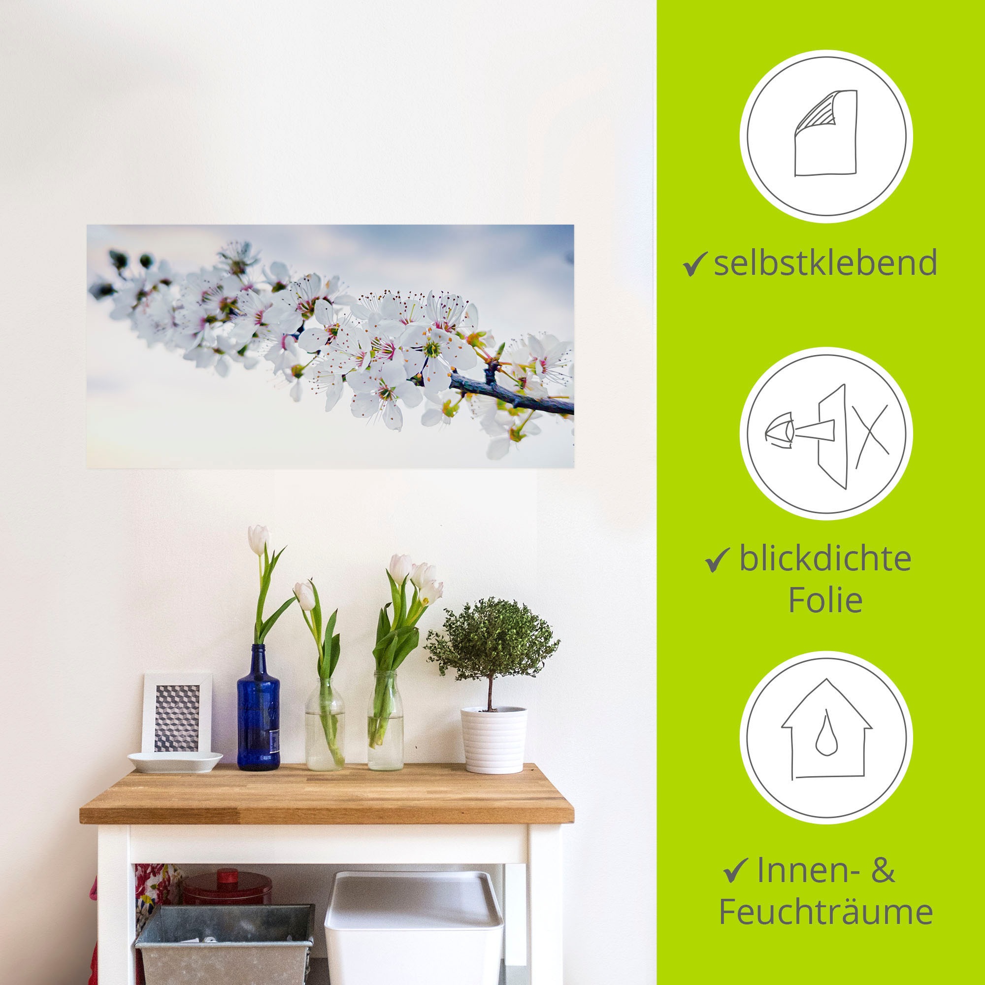 Artland Alu-Dibond-Druck »weißer Kirschblüten Zweig«, Baumbilder, (1 St.), für Innen- und Außenbereich geeignet, Outdoorbild