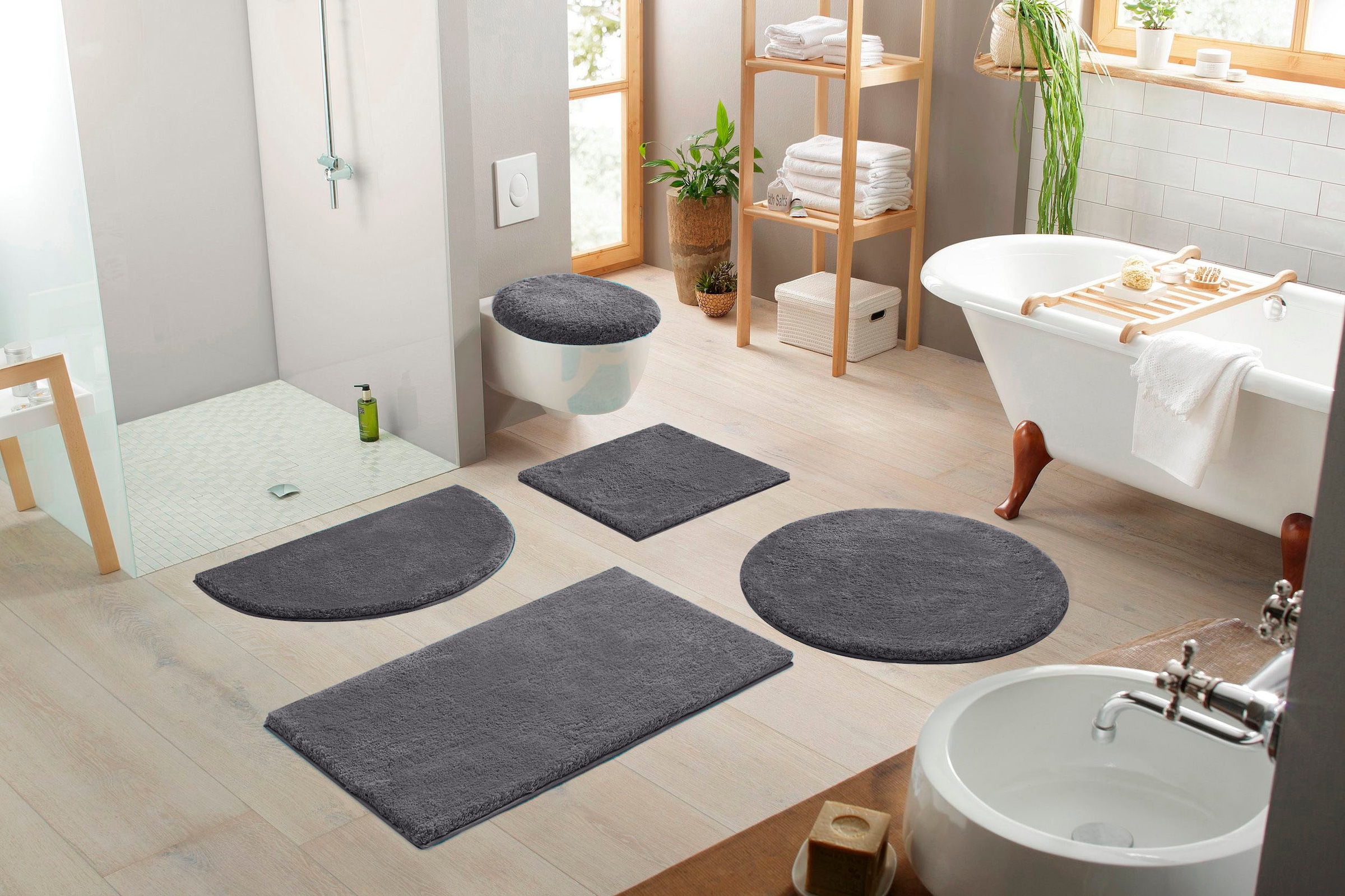 Guido Maria Kretschmer Home&Living Badematte »Jari«, rutschhemmend beschichtet, schnell trocknend-strapazierfähig-fußbodenheizungsgeeignet, Badematten, Uni-Farben, Badteppich, auch als 2 teiliges Set & rund