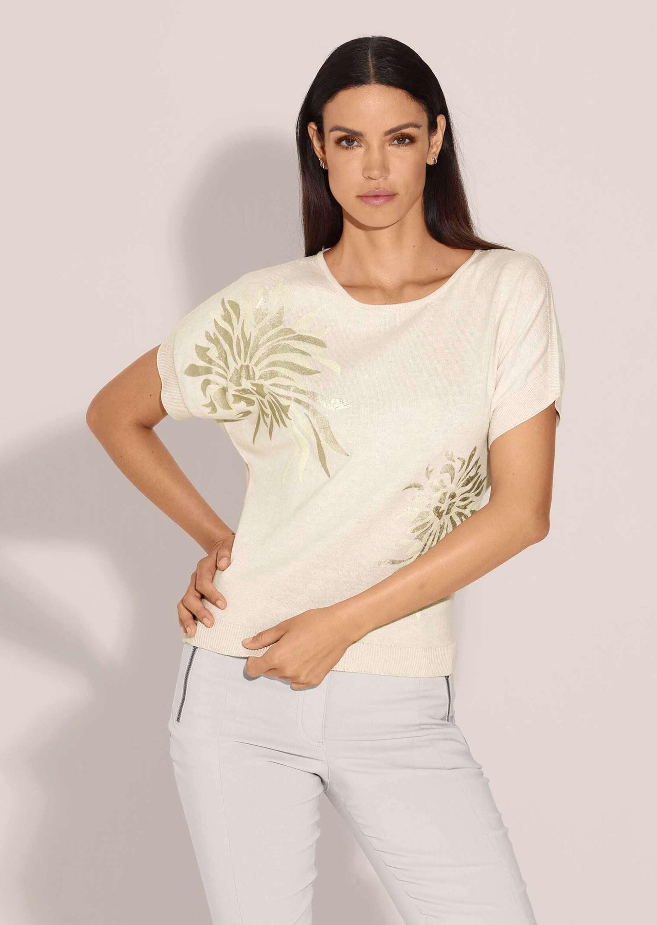 MADELEINE Longpullover »Pullover Kurzarm-Pullover mit glanzvollem Floral-Print«