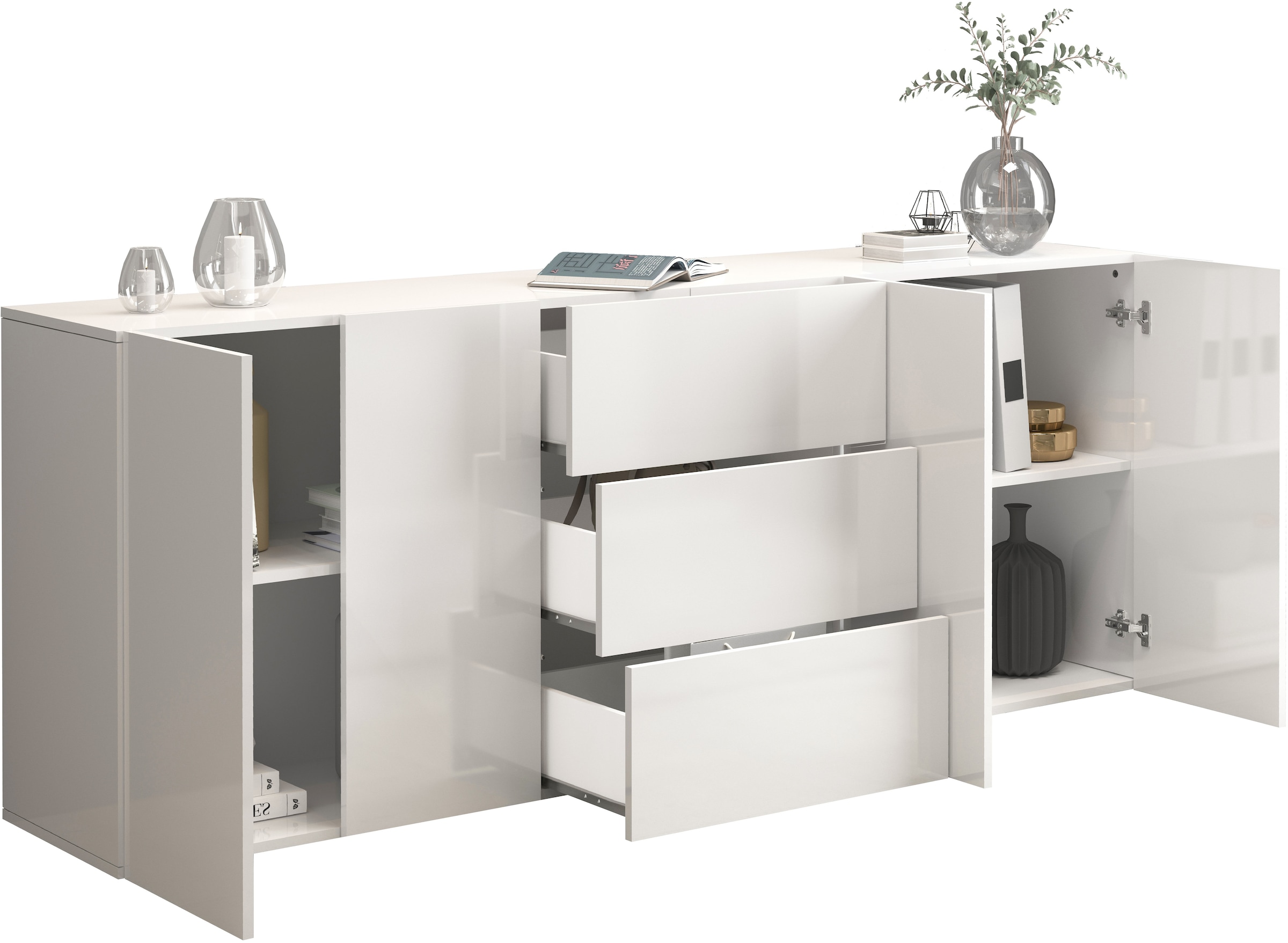 INOSIGN Sideboard »Egypt, Kommode, Schrank, Kredenz, grifflos«, 4 Türen, 3 Schubkästen mit Push-To-Open Funktion, Hochglanz Breite 200