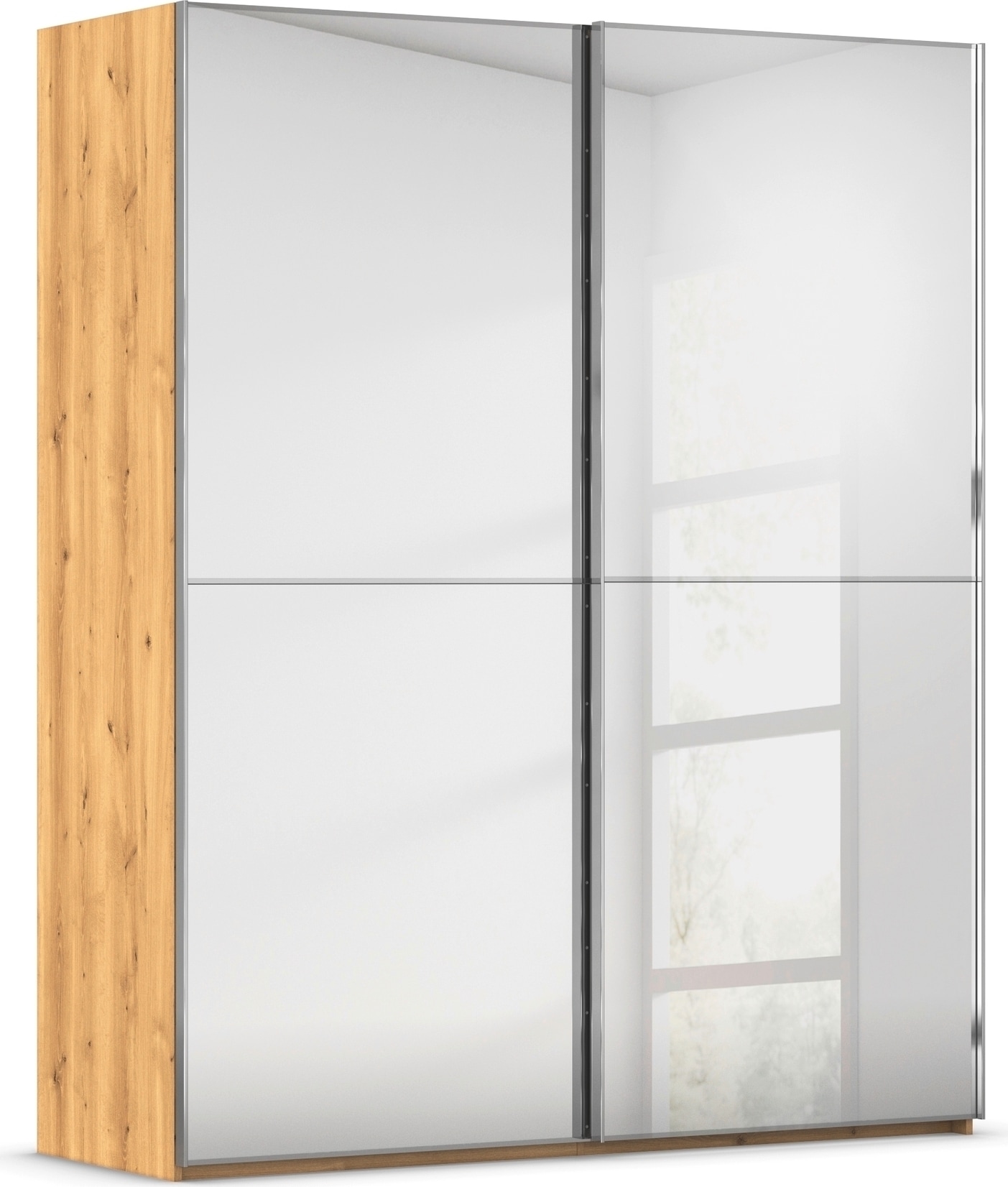 rauch Schwebetürenschrank »Kleiderschrank Schrank Garderobe Schlafzimmerschrank SCALE-DUO« edle zweigeteilte Türen Spiegelfront und 3 Zierleisten MADE IN GERMANY