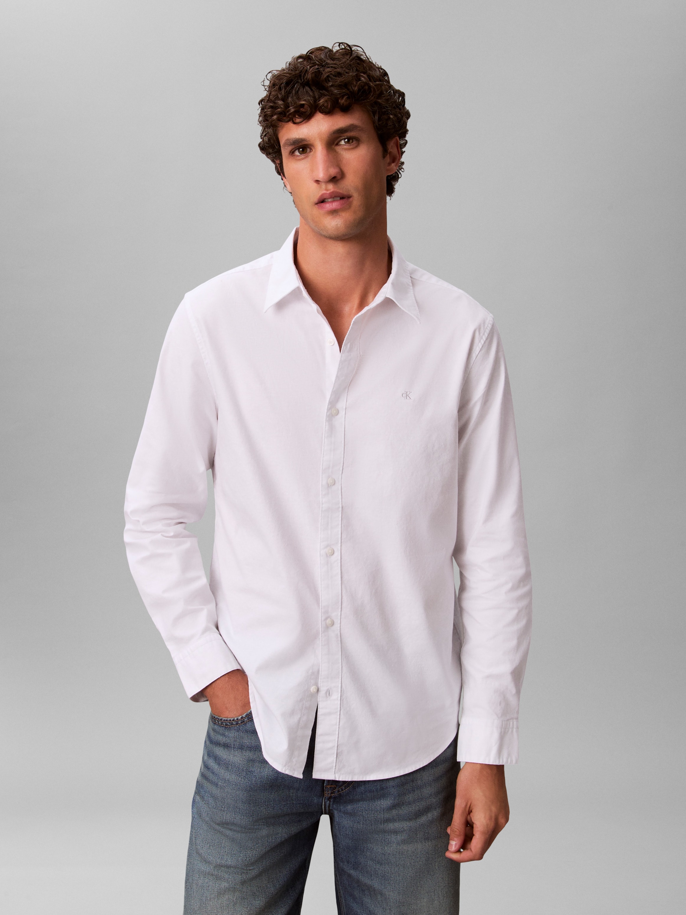 Calvin Klein Jeans Langarmhemd Button-Down-Kragen, Baumwoll-Stretch