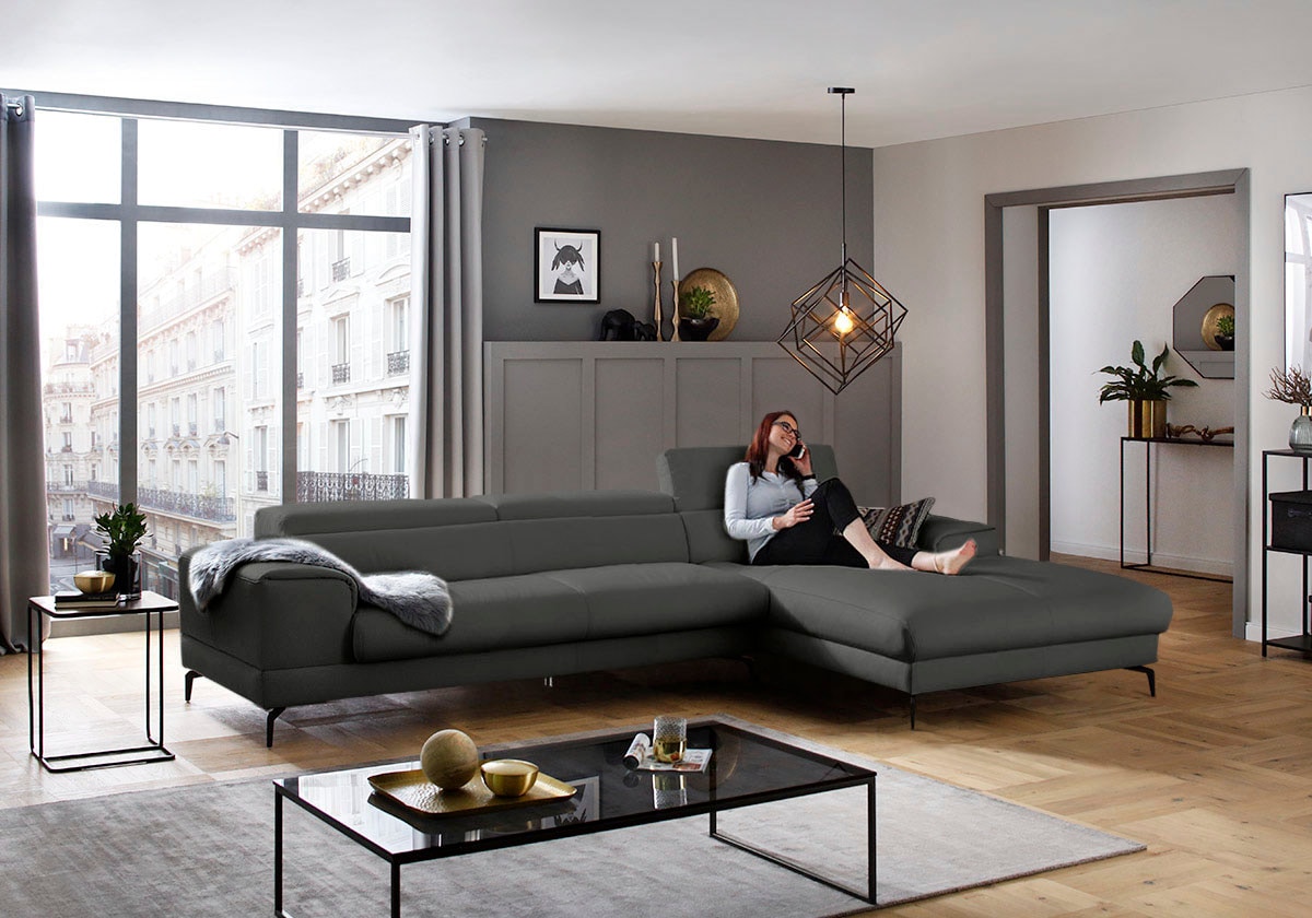 W.SCHILLIG Ecksofa »piedroo, Designsofa mit tollem Sitzkomfort, bequem, L-Form«, Kopfteilverstellung, wahlweise mit Sitztiefenverstellung, Breite 343cm