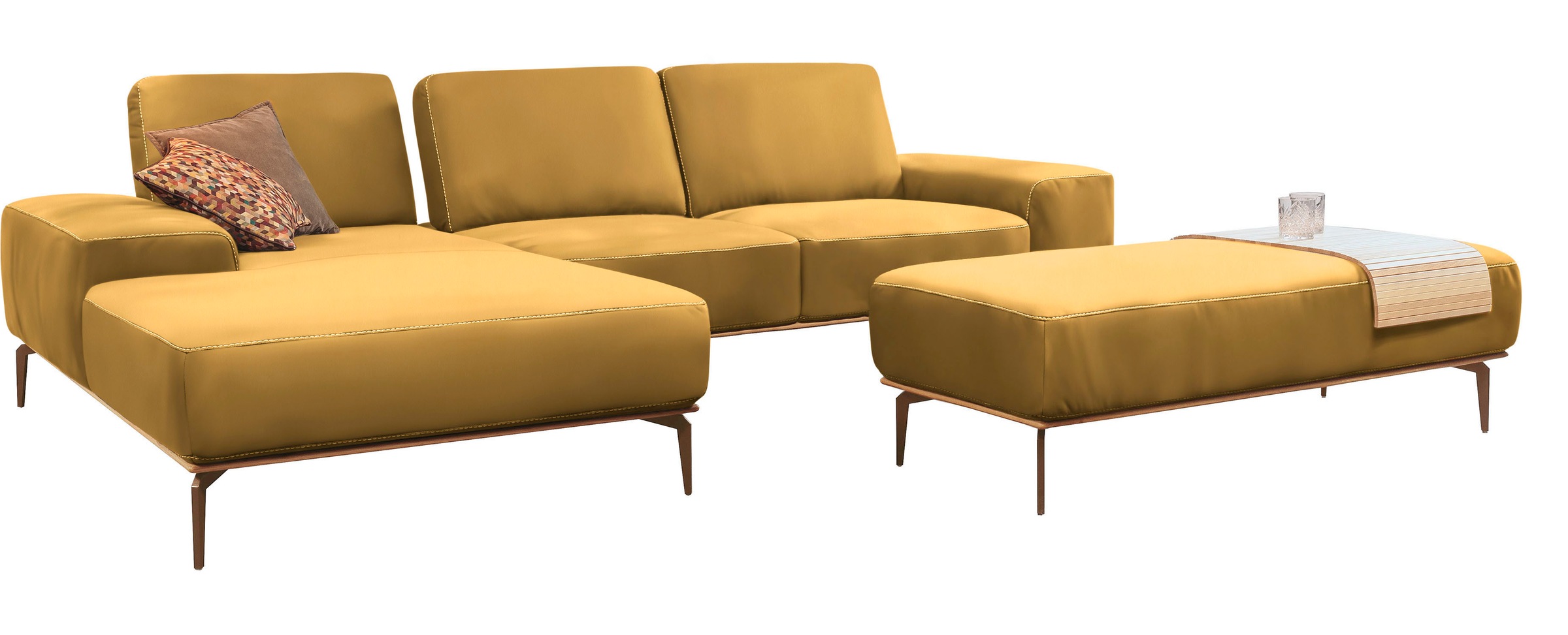 W.SCHILLIG Ecksofa »run, Designsofa mit tollem Sitzkomfort, bequem, L-Form«, mit Holzsockel, Füße in Bronze pulverbeschichtet, Breite 319 cm