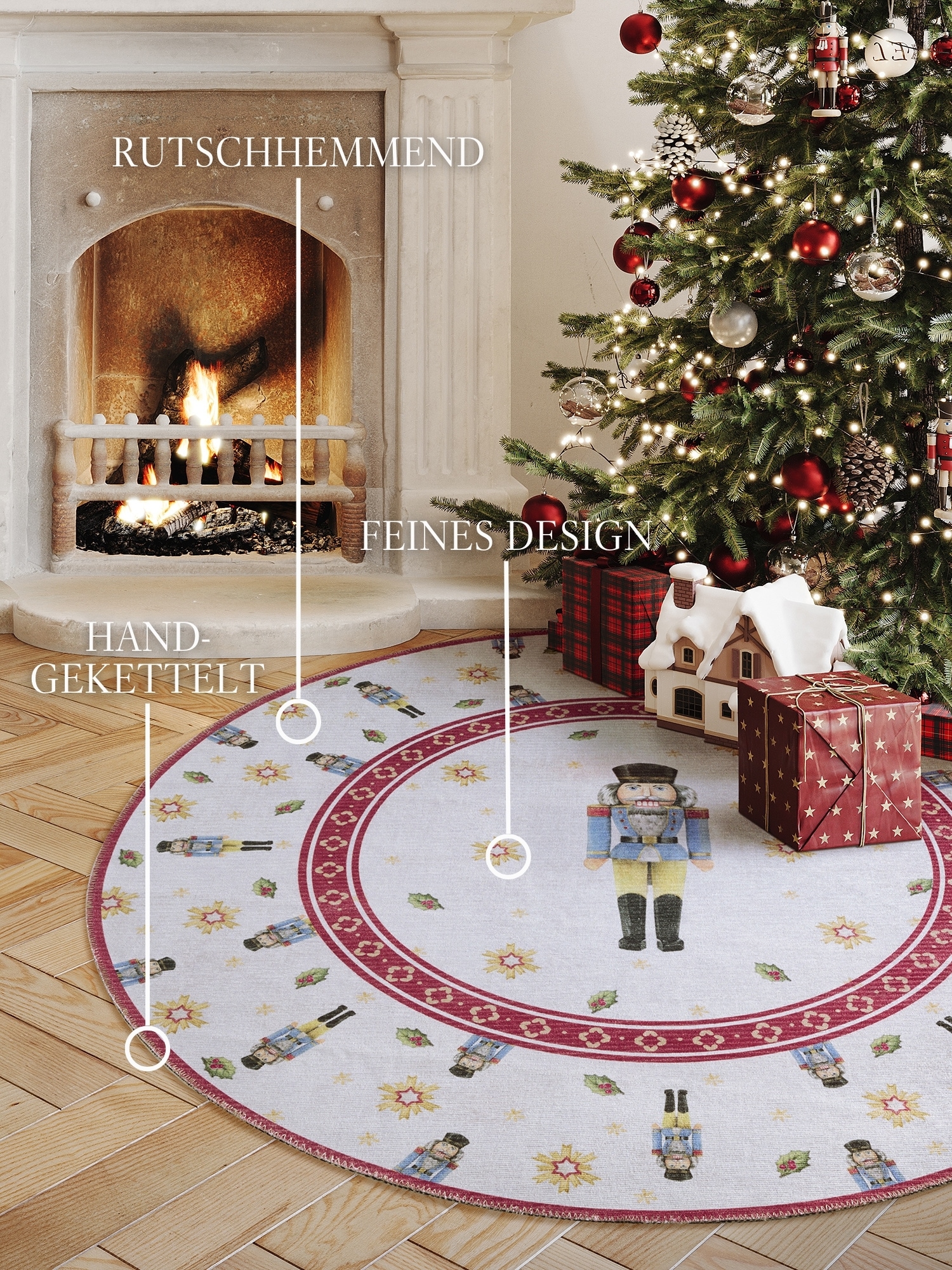 Villeroy & Boch Teppich »Toy's Delight Limited Edition Nutcracker«, rund, 3 mm Höhe, Limited Edition, Weihnachten, Wohnzimmer, Baumrock, Waschbar, Rund