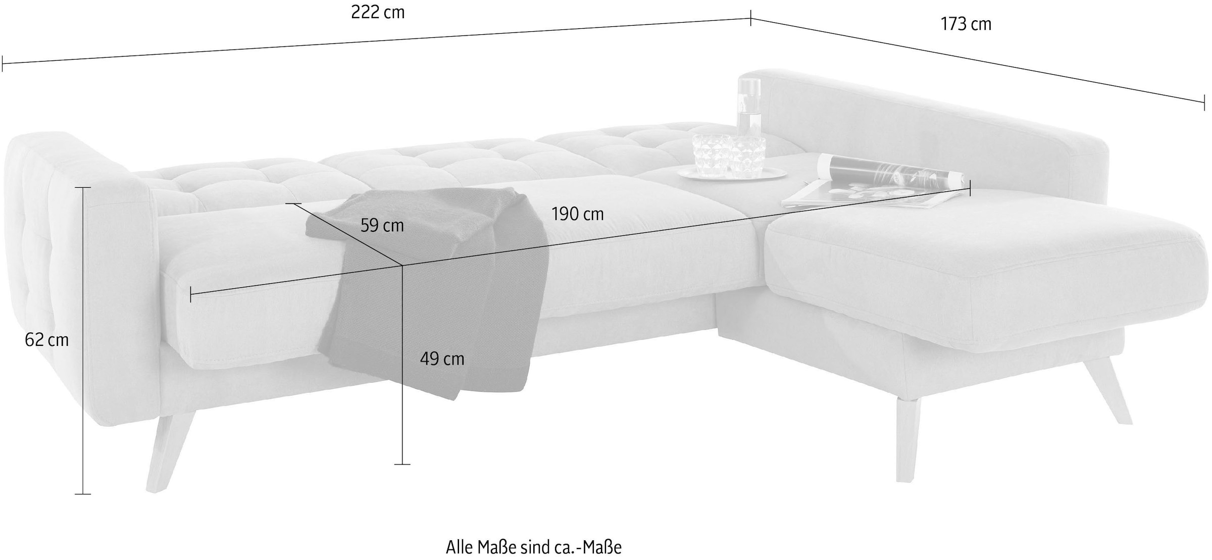 exxpo - sofa fashion Ecksofa »Nappa, kompakt und komfortabel, bequem, zeitloses Design, L-Form«, tolle Detailverarbeitung, inkl. Bettfunktion und Bettkasten