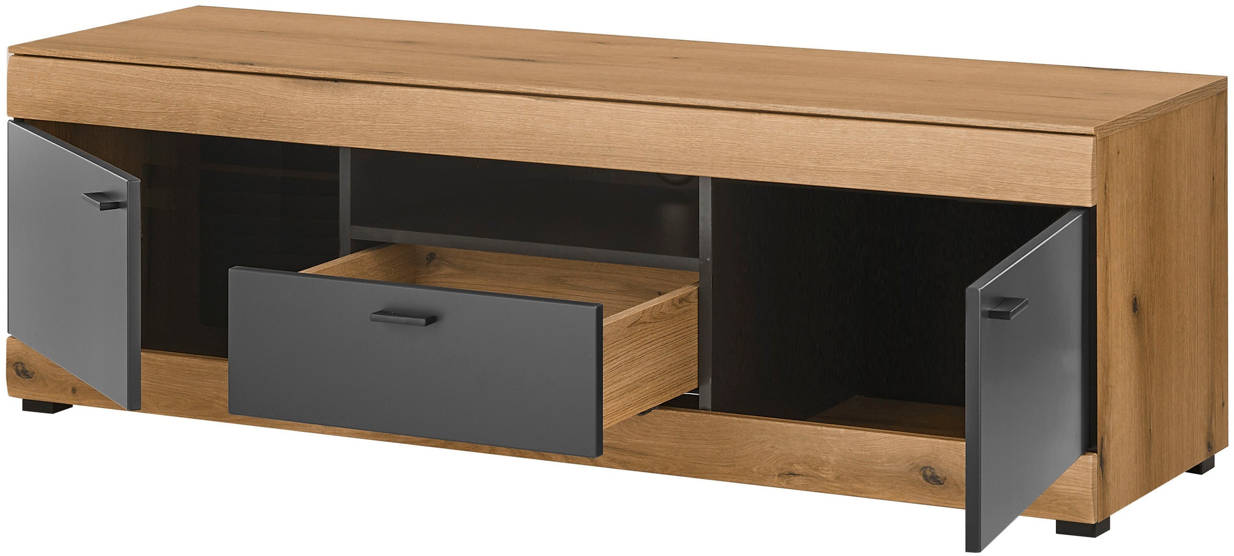 Home affaire Lowboard »Soleto, moderner TV-Schrank, Kommode, TV-Unterschrank« zeitlos, schwarze Griffe aus Metall, ausreichend Stauraum