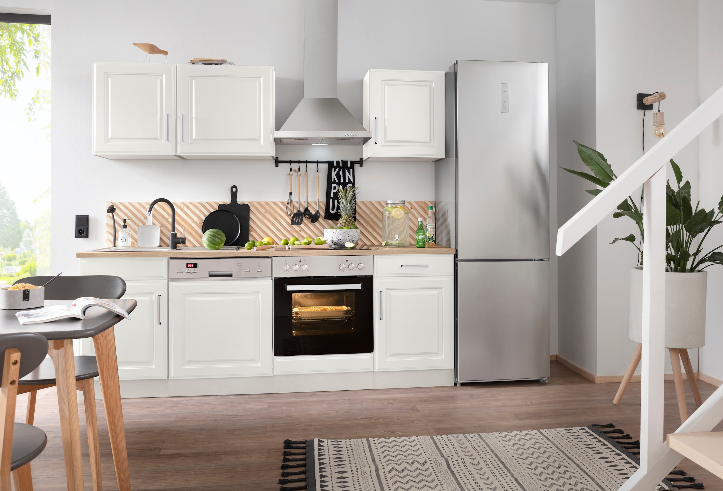 KOCHSTATION Küchenzeile »KS-Stockholm« Breite 220 cm, mit hochwertigen MDF Fronten im Landhaus-Stil