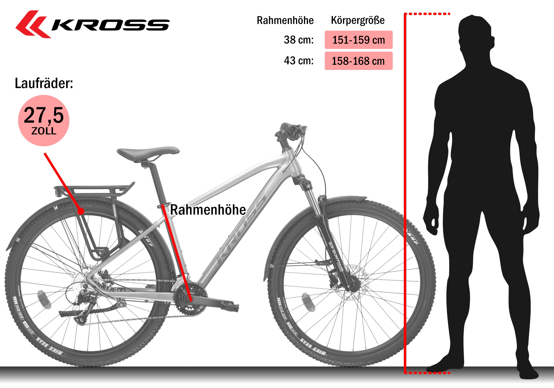 Kross Mountainbike »KROSS MTB Hardtail Hexagon 4.0 27,5" silber« 16 Gang Shimano ACERA M3020 Schaltwerk Kettenschaltung