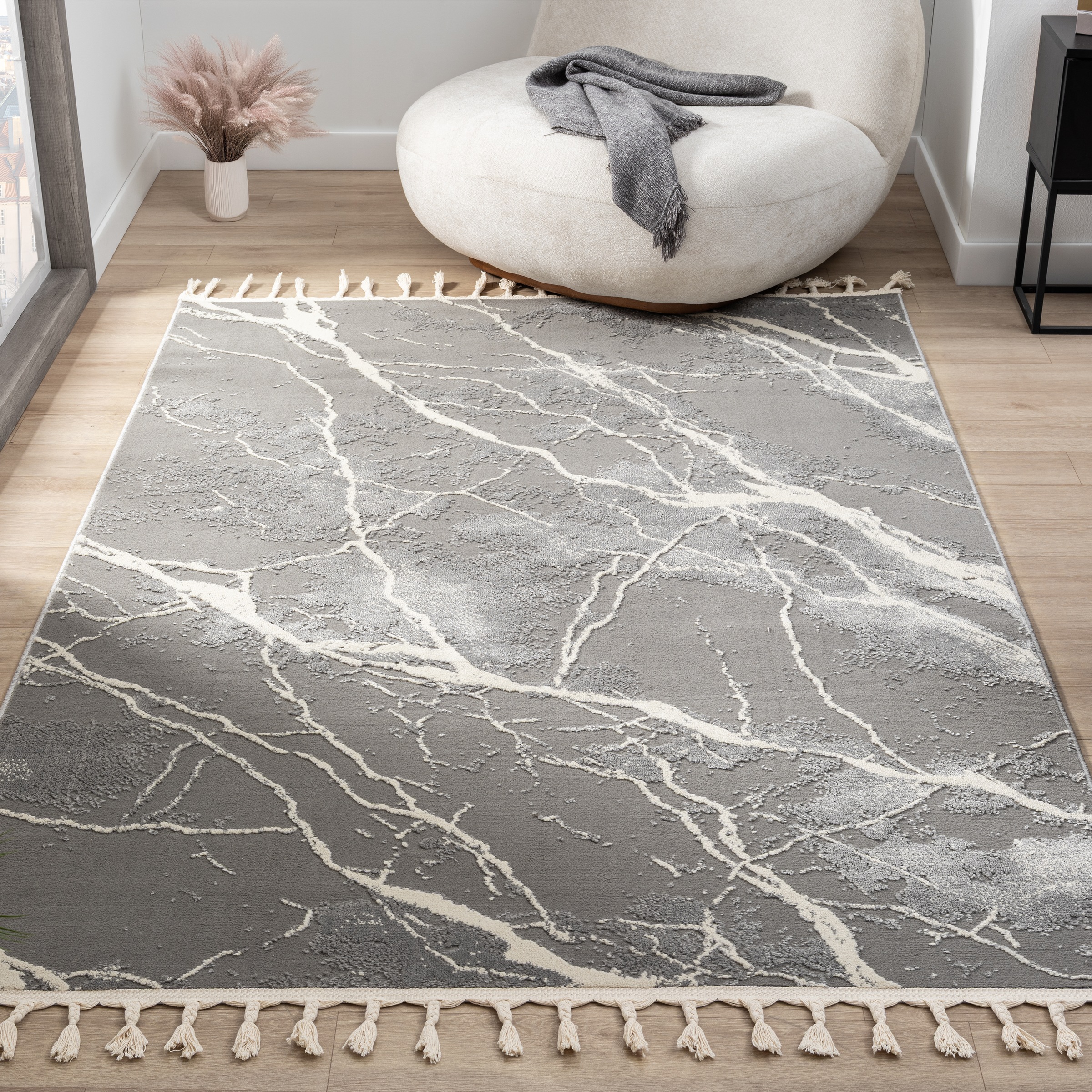my home Teppich »Zoe, Hoch-Tief-Struktur«, rechteckig, 11 mm Höhe, mit Fransen, modernes Marmor-Design, Wohnzimmer, Schlafzimmer