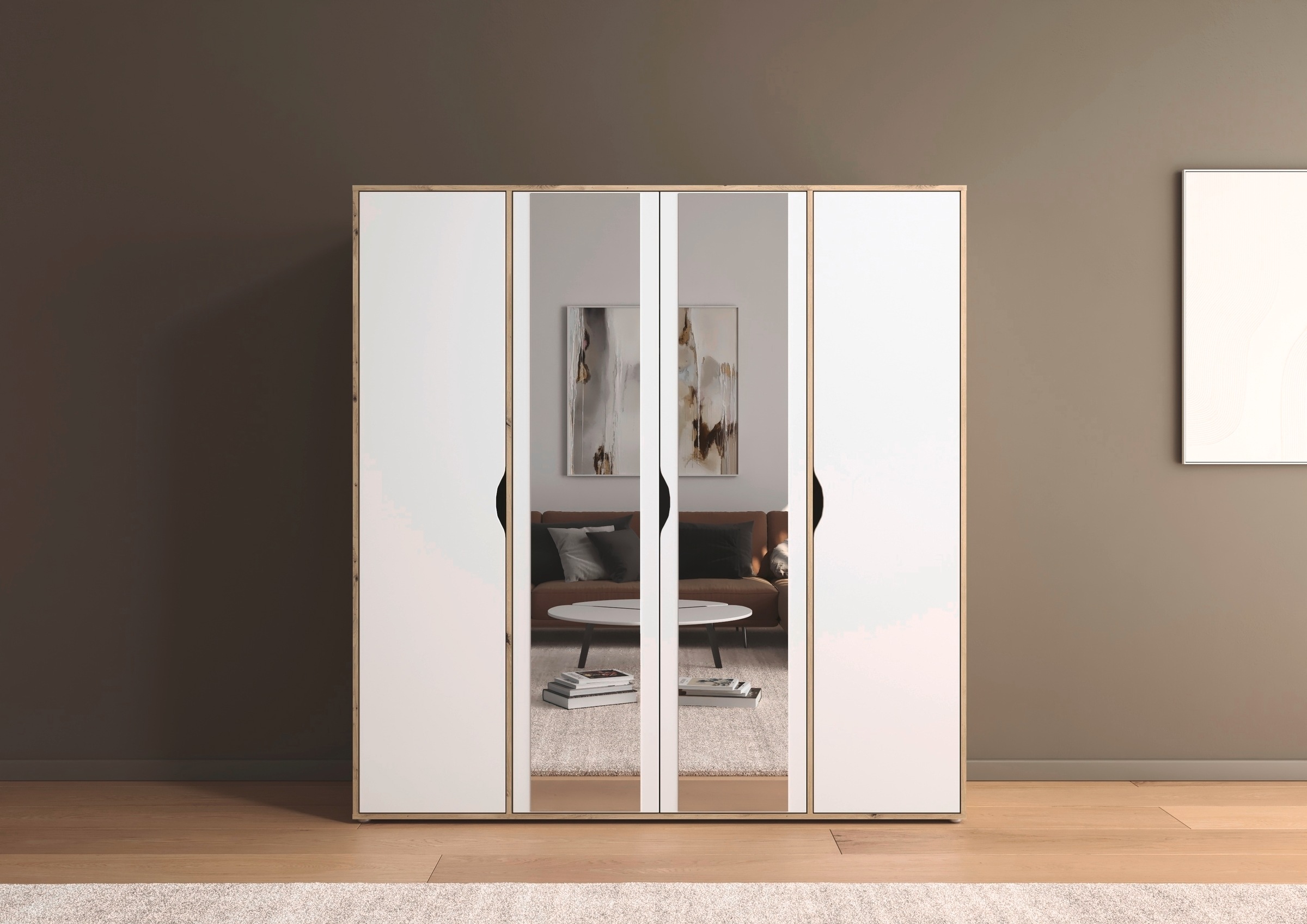 rauch Drehtürenschrank »Kleiderschrank Schrank Garderobe Wäscheschrank NARAI mit Spiegel«, (in 3 verschiedenen Ausstattungen BASIC/CLASSIC/PREMIUM), Griffausfräsungen für eine grifflose Optik TOPSELLER MADE IN GERMANY