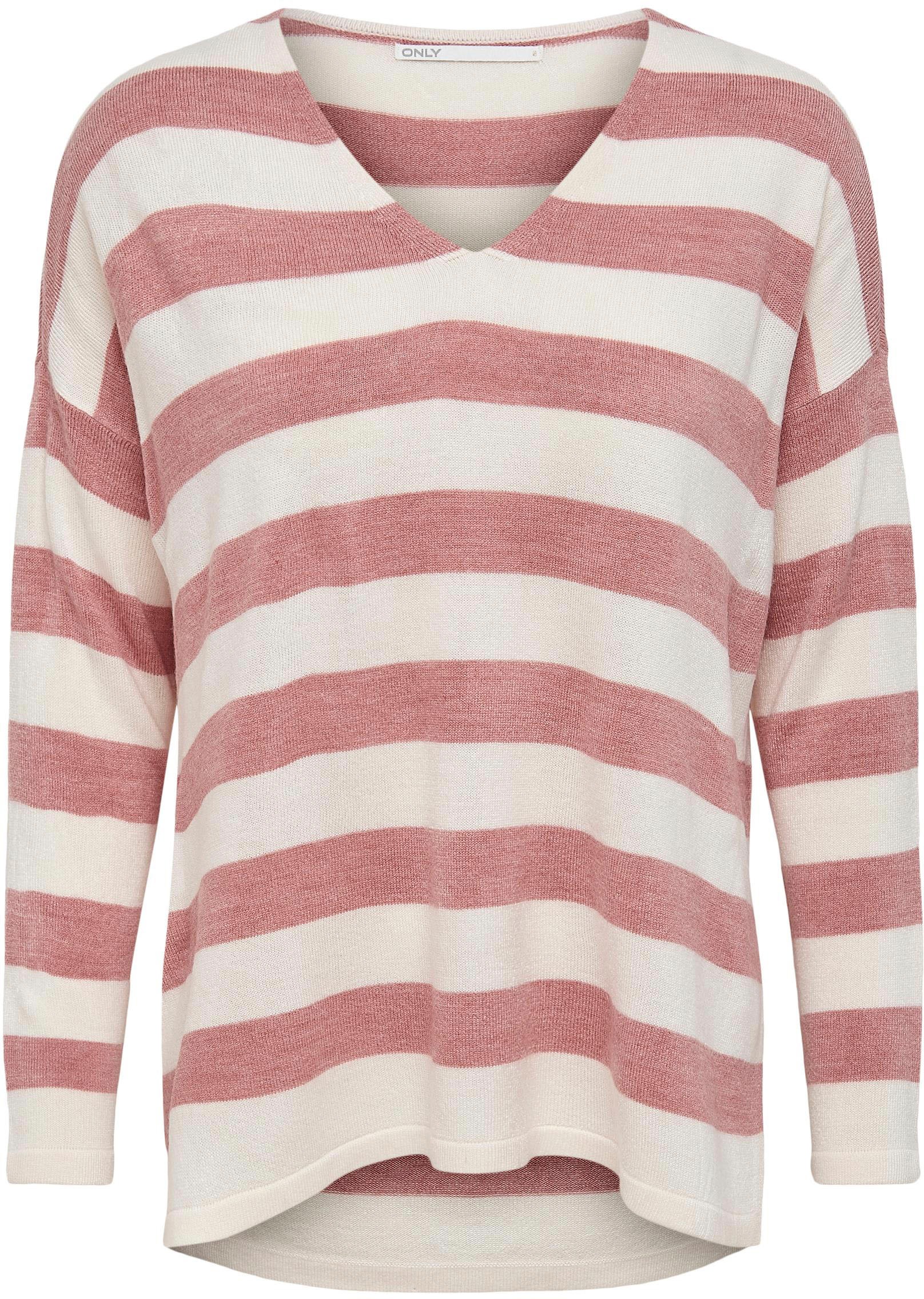 Only V-Ausschnitt-Pullover »ONLAMALIA L/S V-NECK PULLOVER«, in Uni oder gestreift