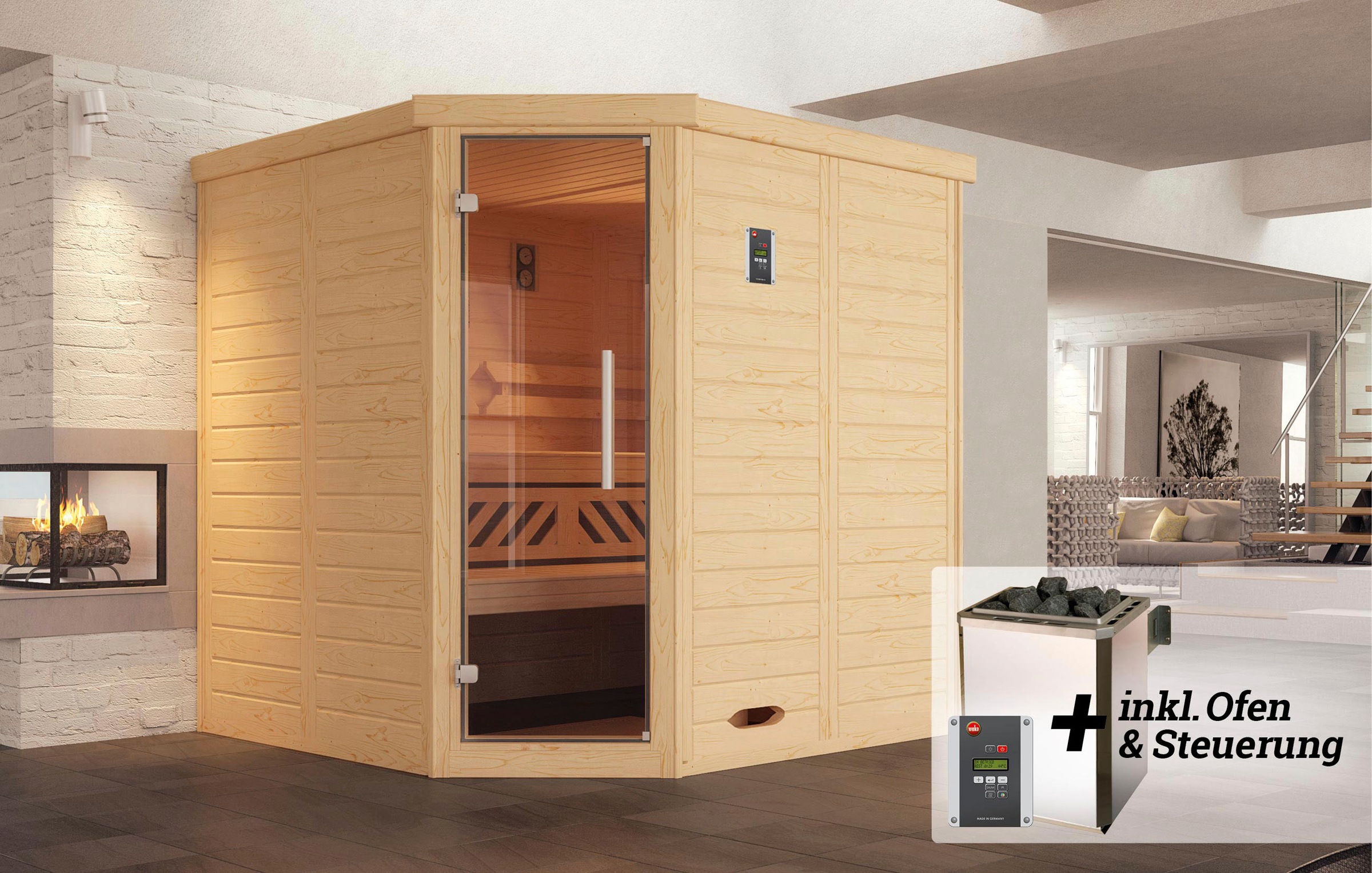 weka Sauna »Kemi« Set,  7,5 kW-Ofen mit digitaler Steuerung