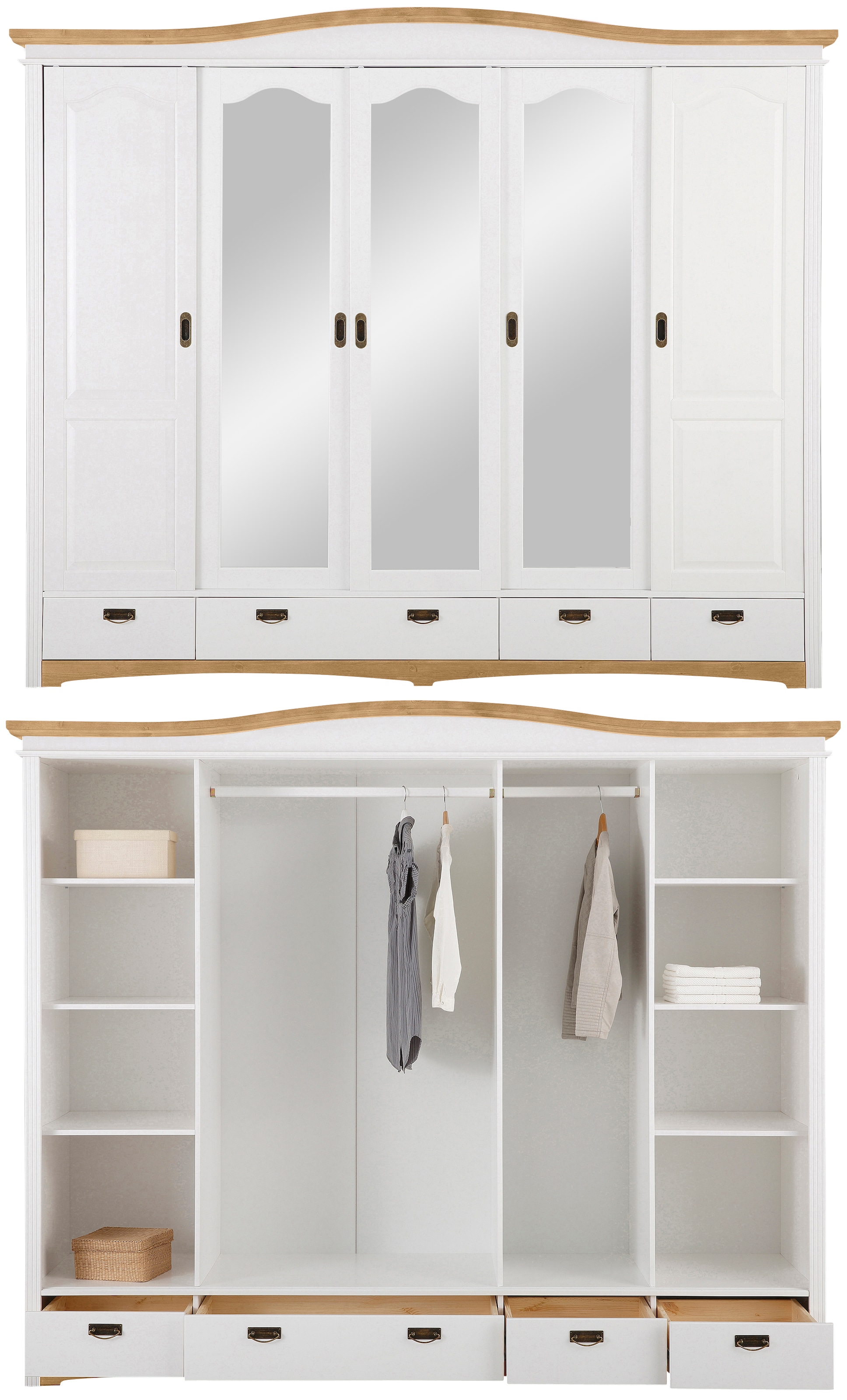Home affaire Schlafzimmer-Set »"Konrad", komplettes Schlafzimmer mit großem Schrank«, (Set, 4 tlg., Kleiderschrank 5 türig mit Schubladen, 2 Nachttische, Bett 180x200cm), mit 5-trg. Kleiderschrank, Bett 180/200 cm und 2 Nachttischen