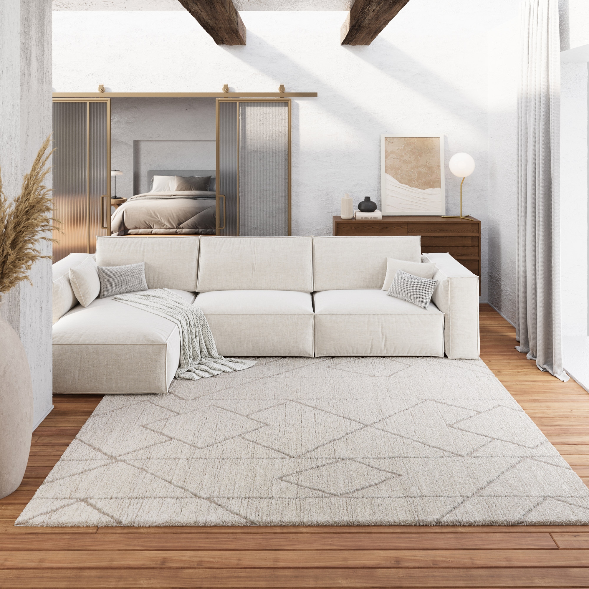 Wecon home Teppich »Pelle« rechteckig 18 mm Höhe Gewebt, Hoch-Tief, pflegeleicht, Rauten Muster, Scandi, Wohnzimmer