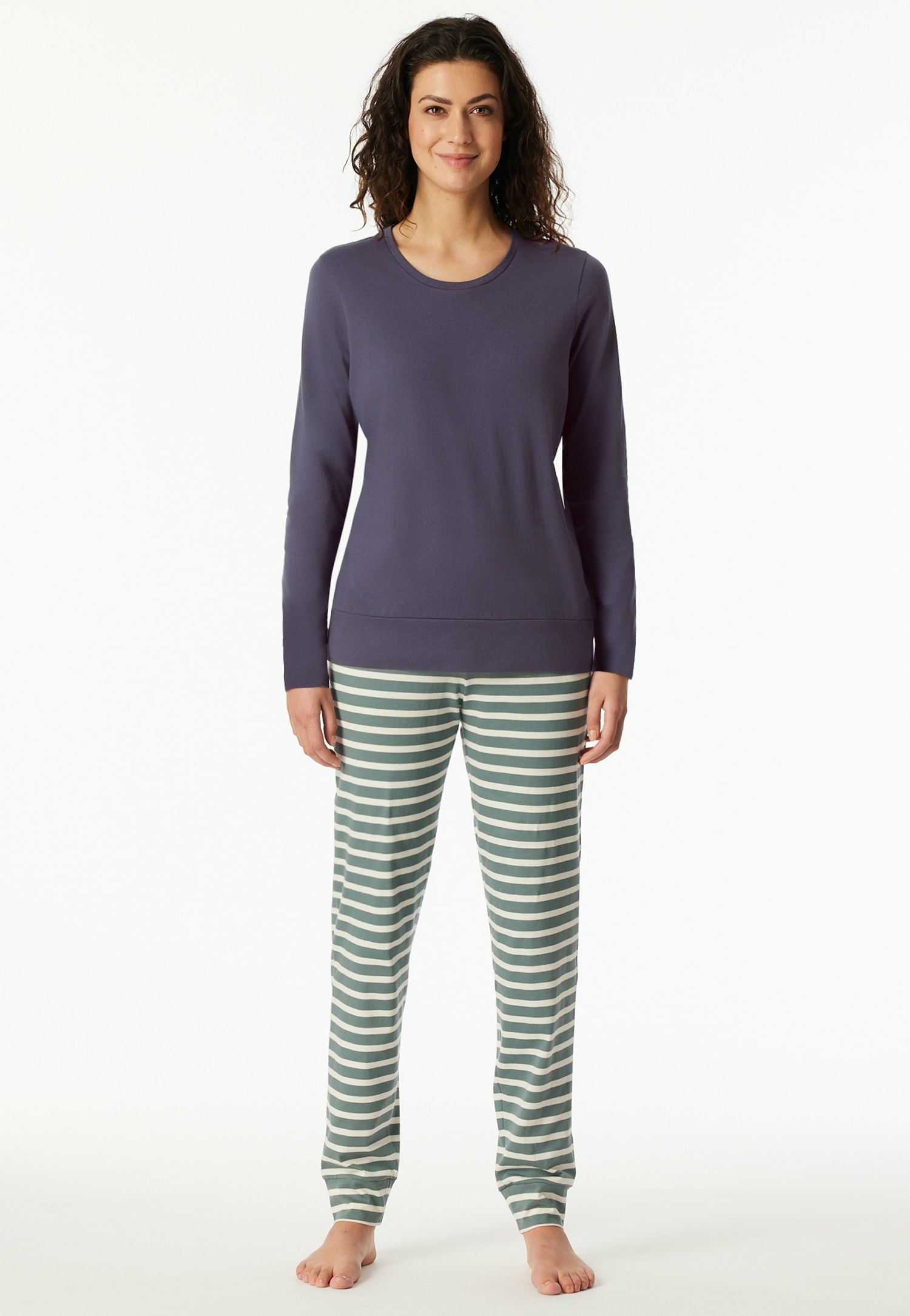 Schiesser Schlafanzug »Casual Essentials«, (2 tlg.), Baumwolle, Rundhalsausschnitt, langärmelig