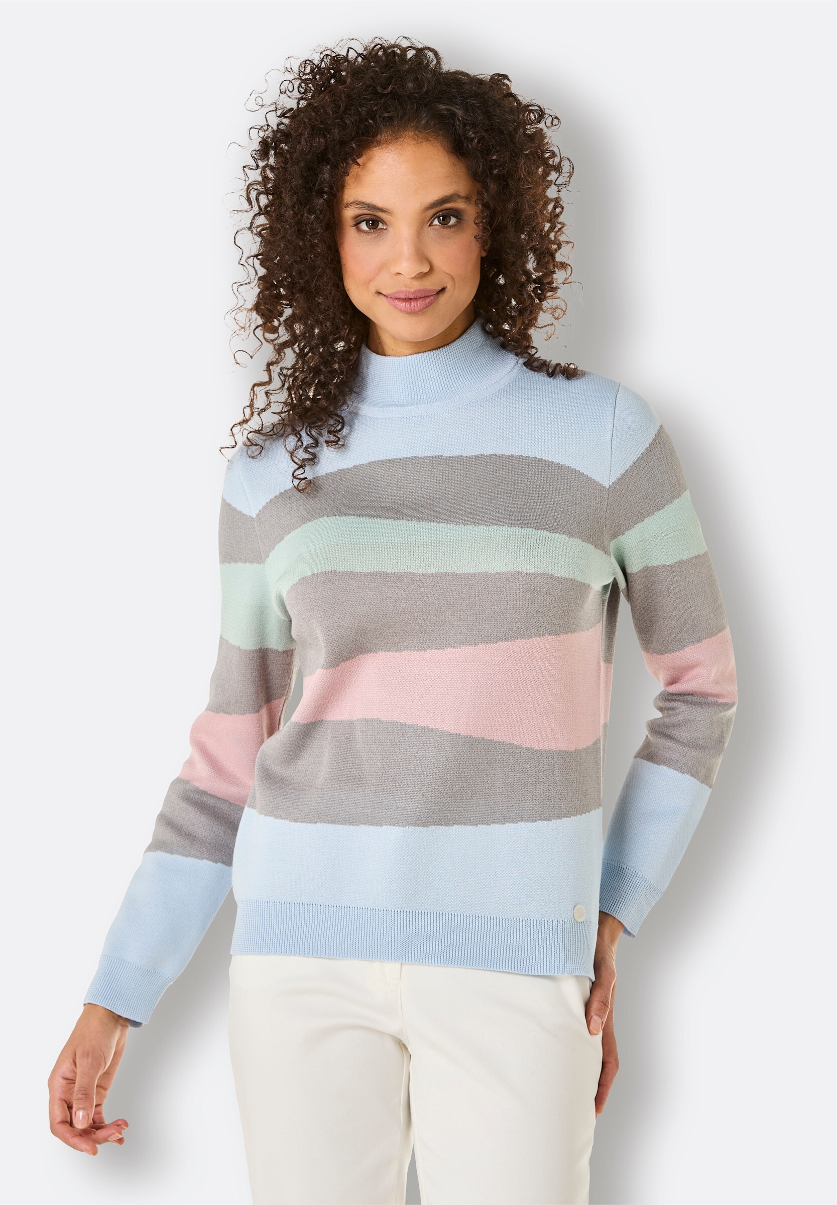 creation L Strickpullover »Baumwoll-Pullover Stehkragenpullover mit Jacquard-Muster, mehrfarbig«