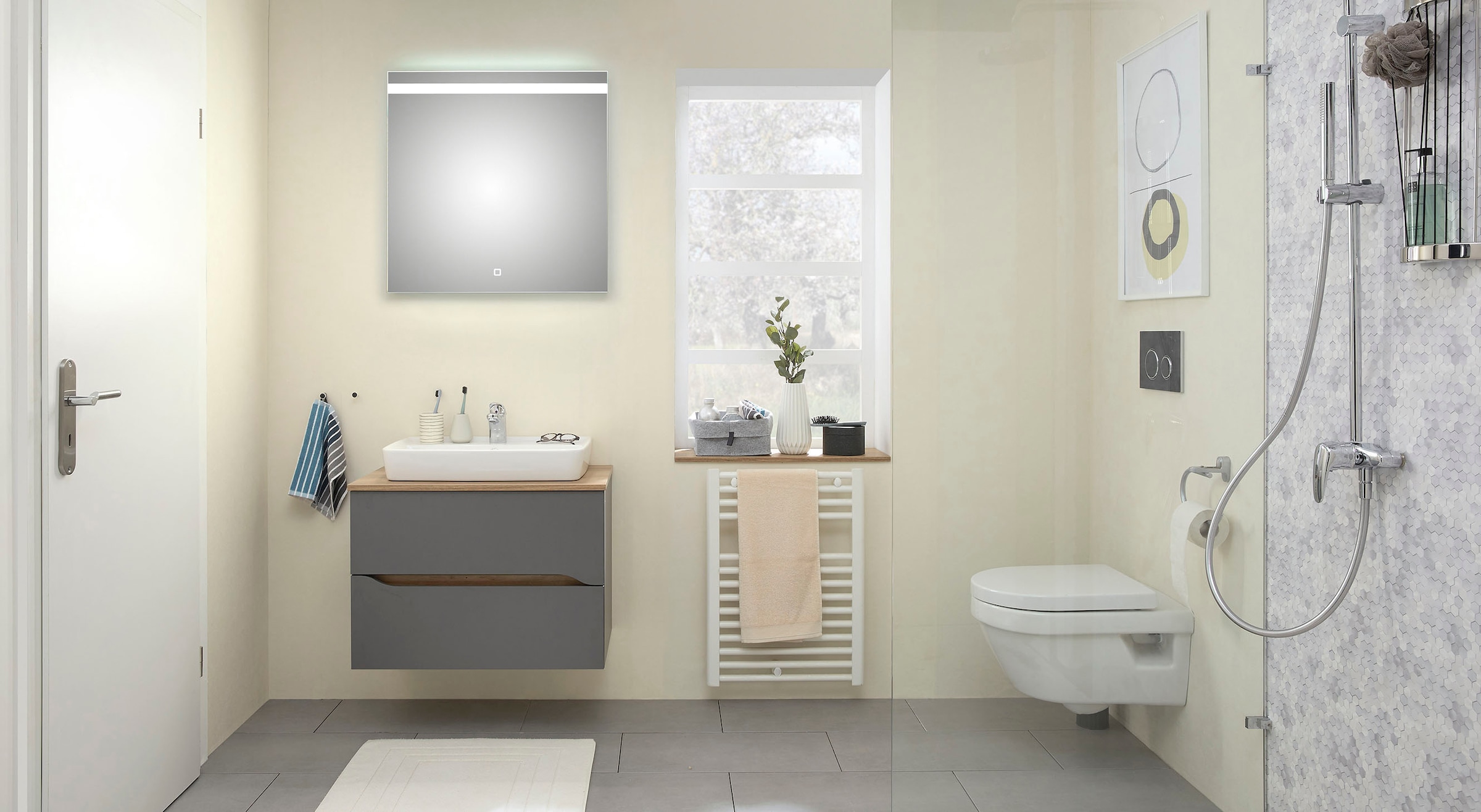 Saphir Badmöbel-Set »Quickset 2-teilig, Keramik-Aufsatzbecken mit LED-Spiegel« 4 Stk. tlg.