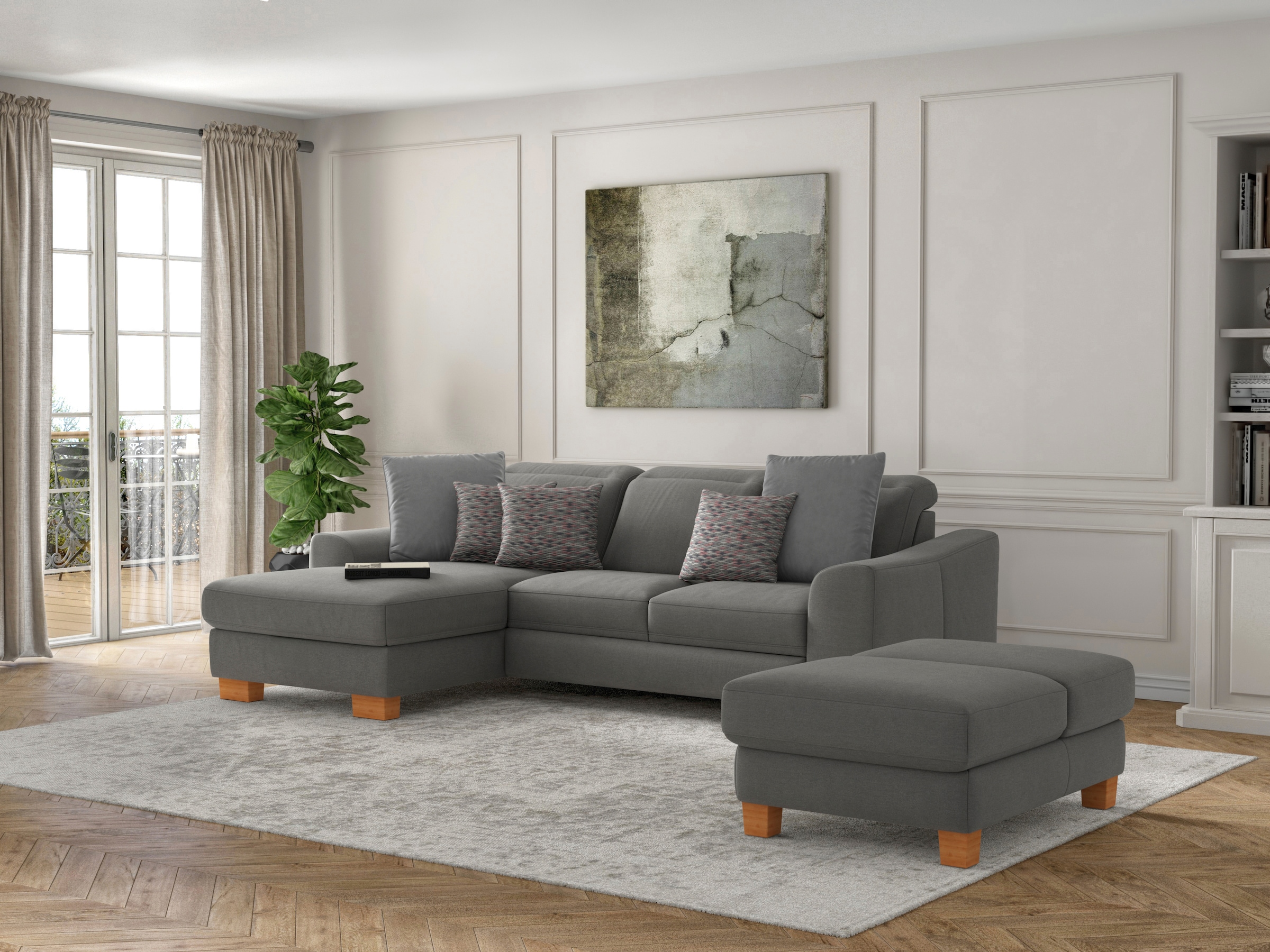 sit&more Polsterhocker »Dundee«, mit Klappfunktion, Federkern und hochwertigen Massivholzfüßen